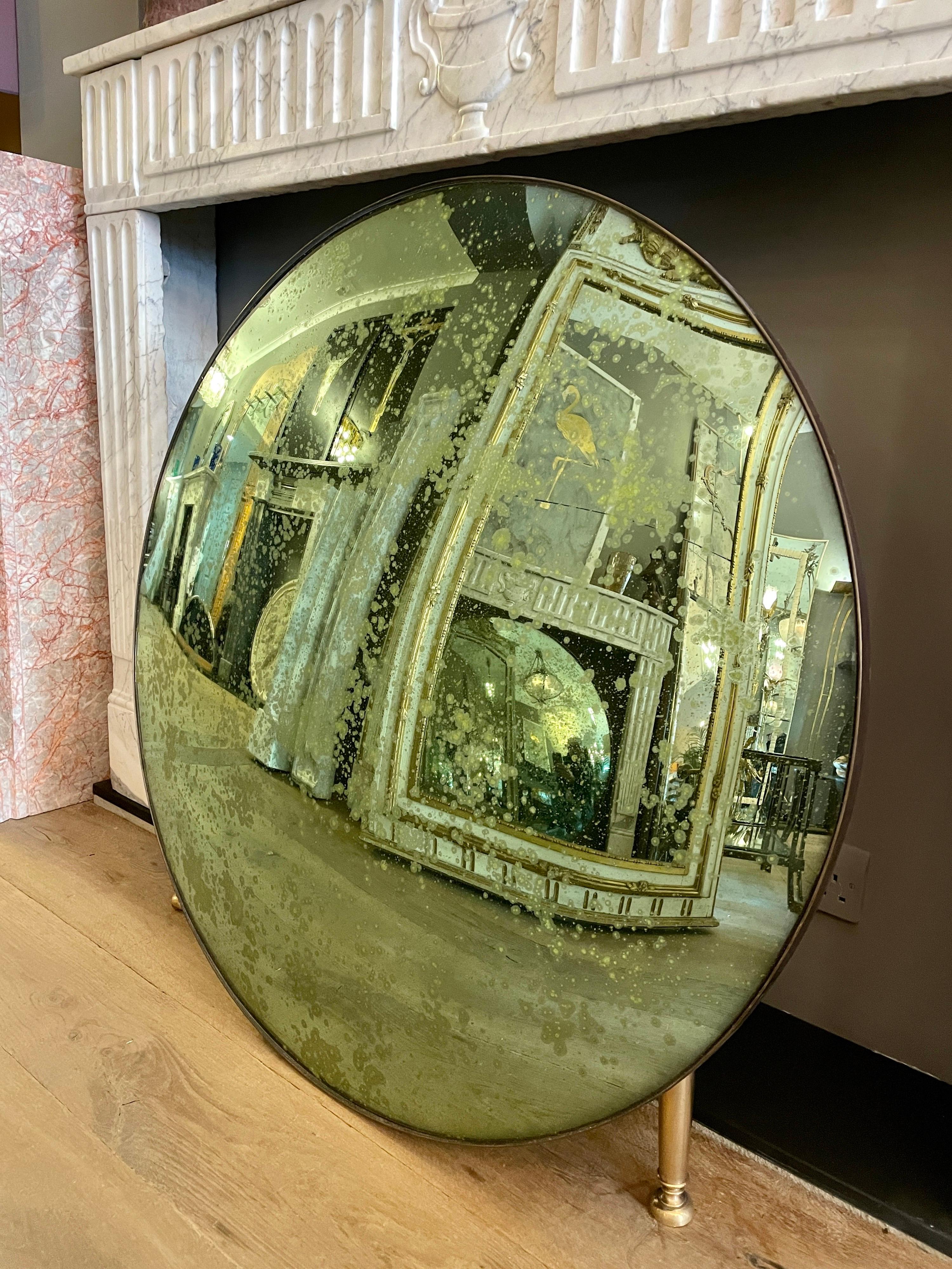 English Distressed Green Convex Mirror