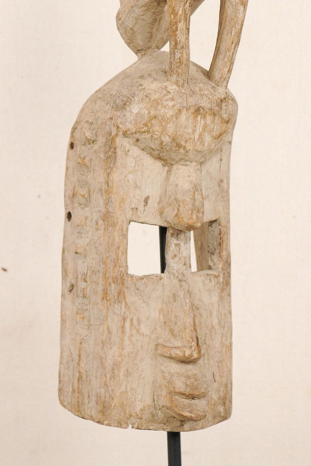 Wood A Dogon Mali Tribal Dance Mask On Custom Stand, West Africa 