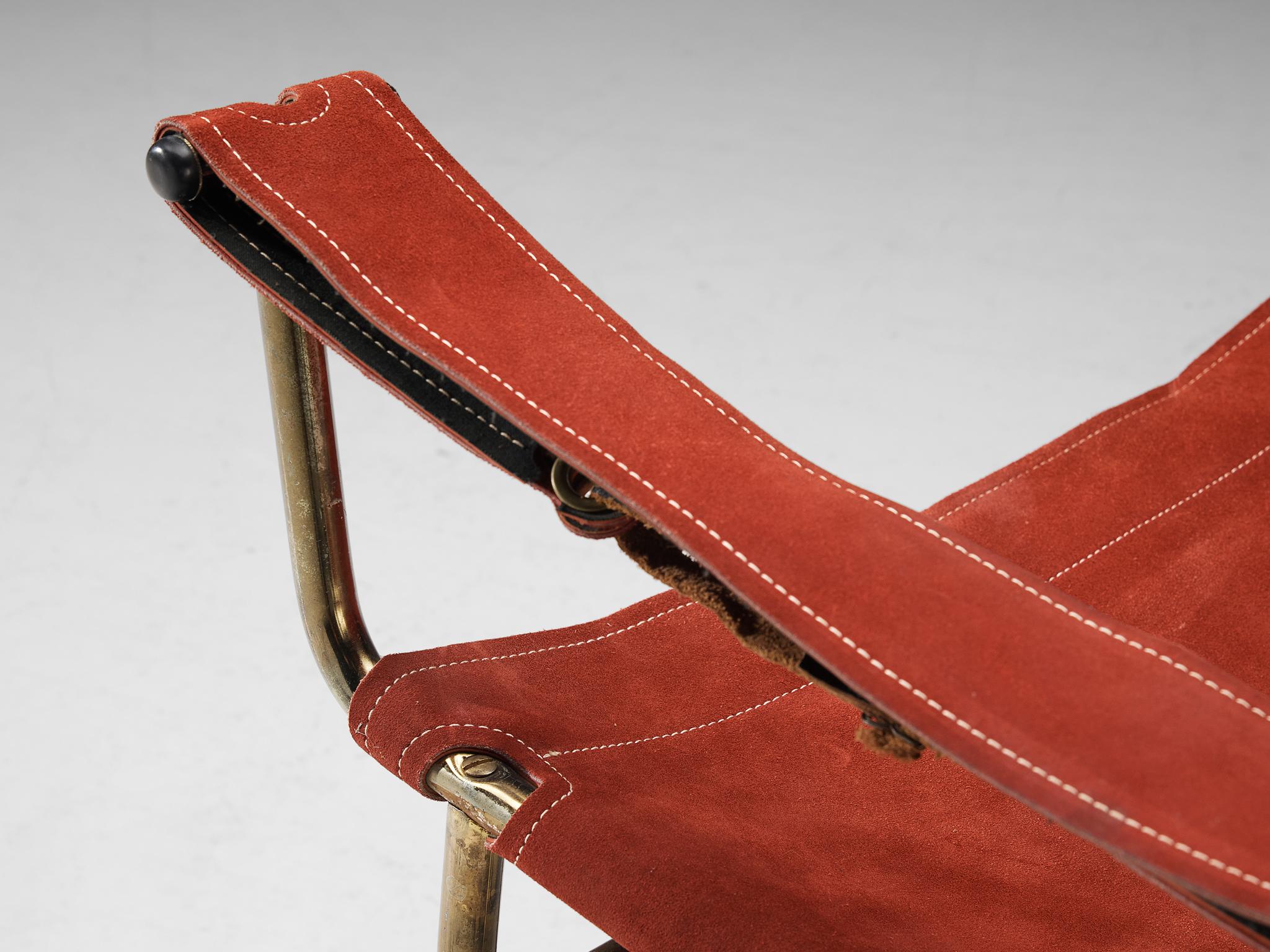 Mid-20th Century A. Dolleman for Metz & Co Armchair in Suede and Brass For Sale