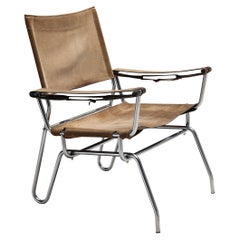 A. Dolleman for Metz & Co Armchair in Suede with Tubular Metal Frame