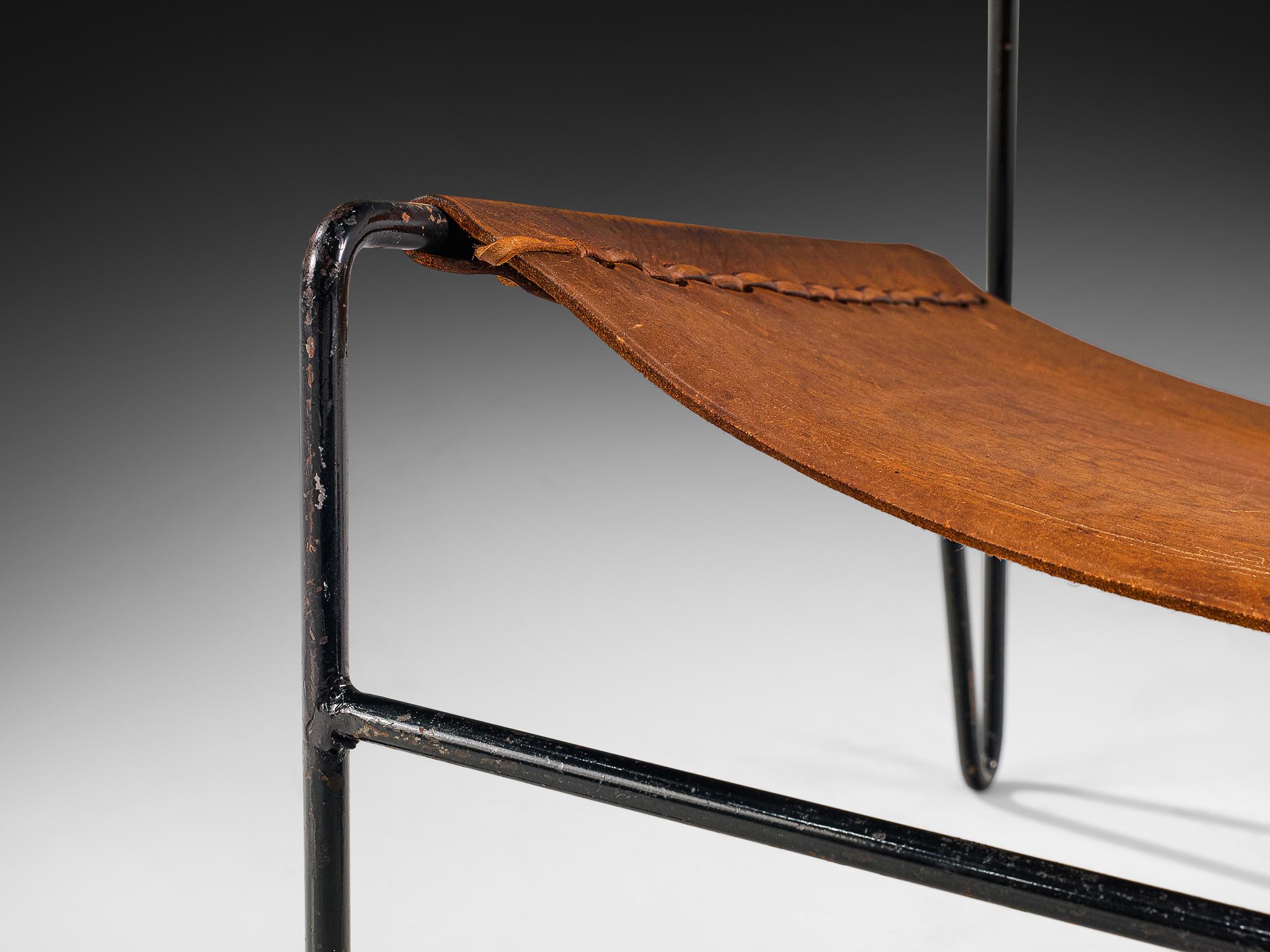 Mid-Century Modern A. Dolleman for Metz & Co Modernist Easy Chair in Brown Leather For Sale