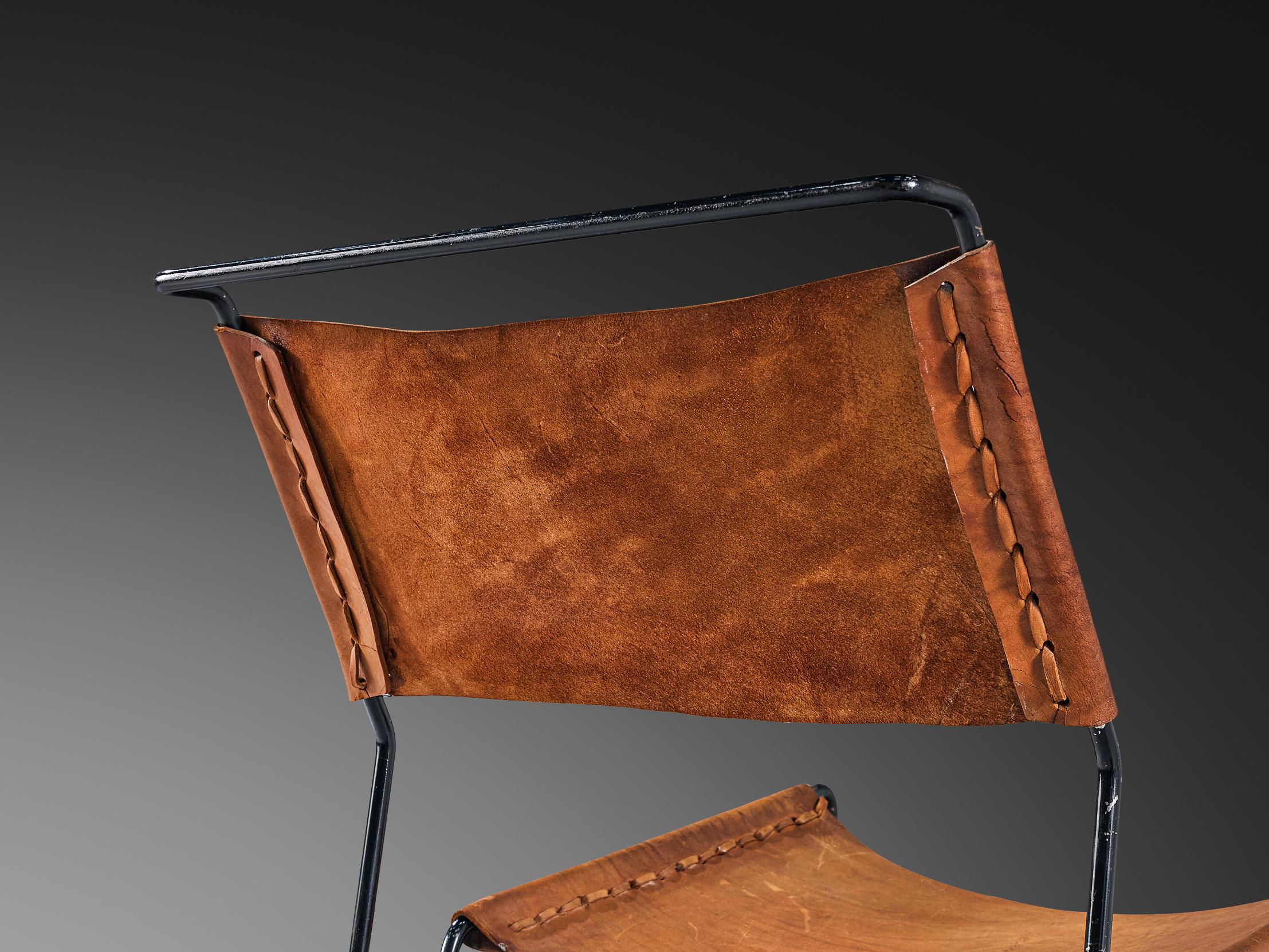 Dutch A. Dolleman for Metz & Co Modernist Easy Chair in Brown Leather For Sale