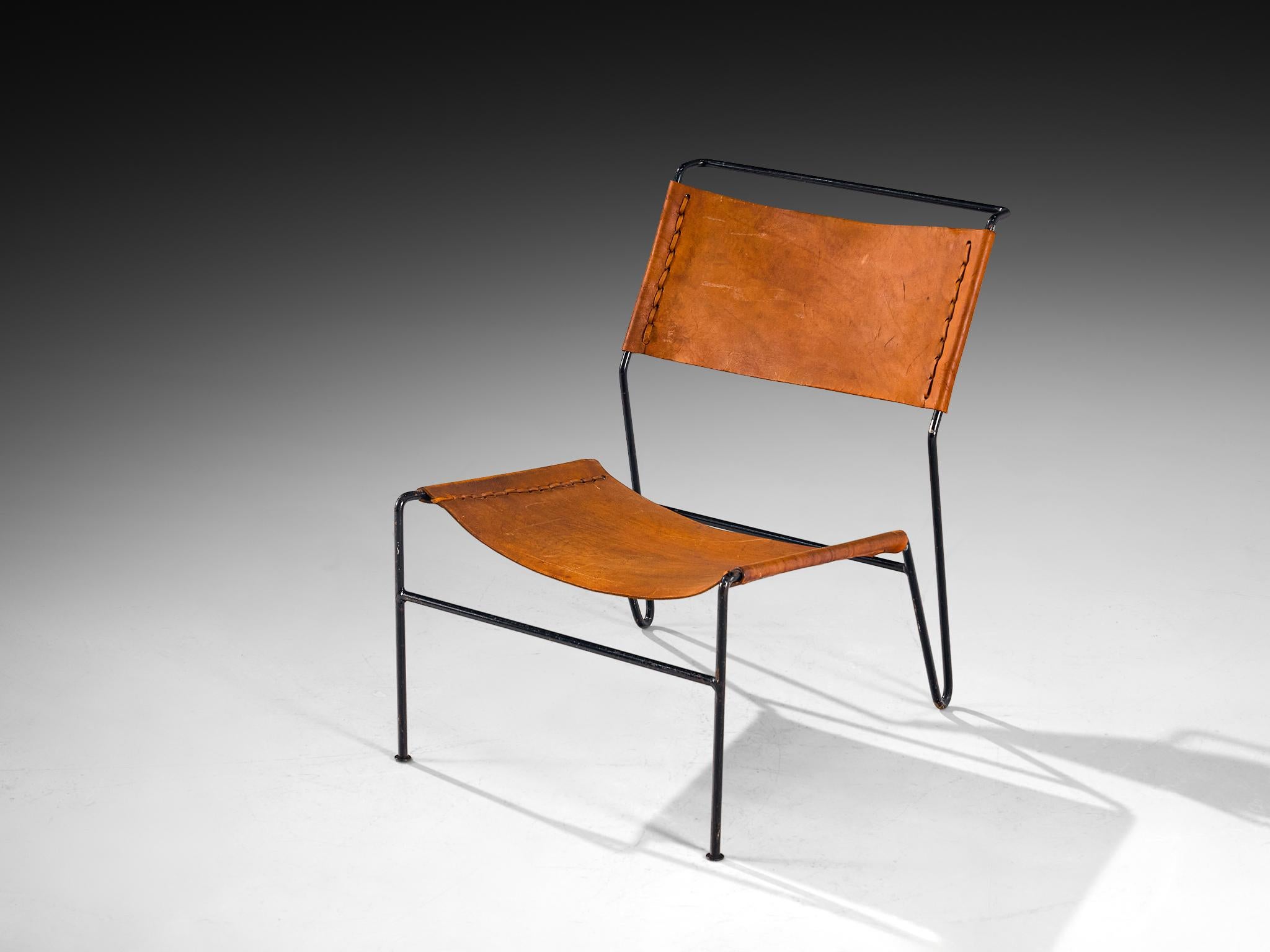 A. Dolleman for Metz & Co Modernist Easy Chair in Brown Leather In Good Condition For Sale In Waalwijk, NL