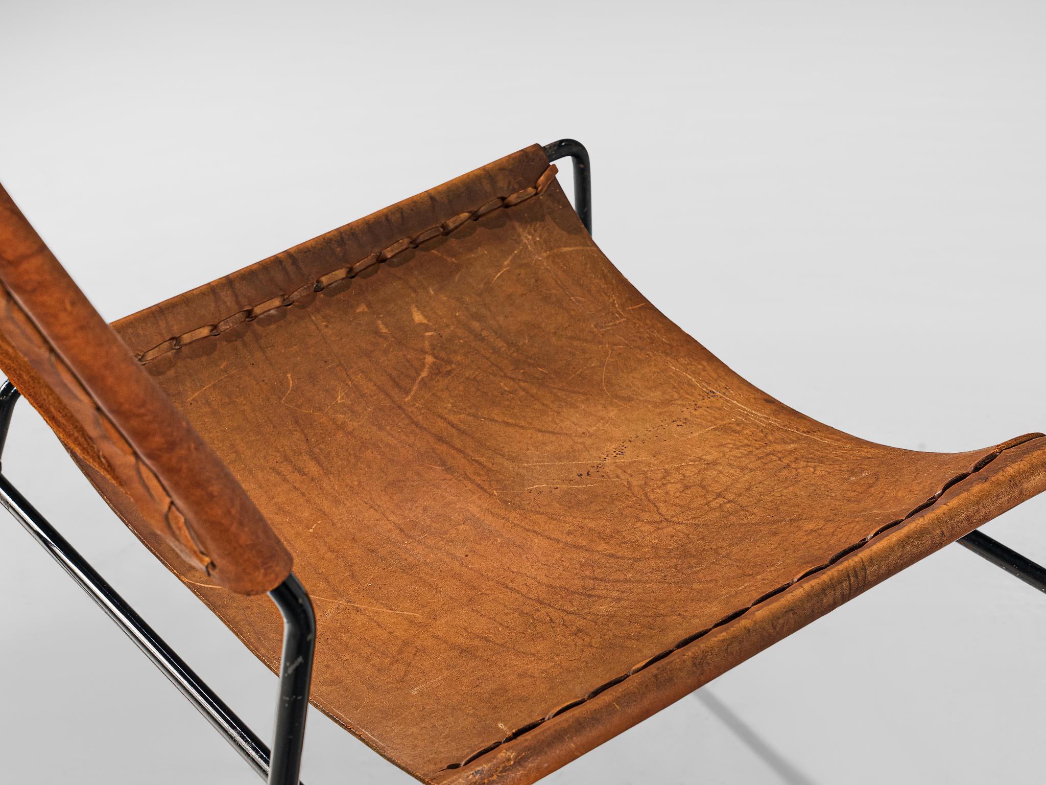 Mid-20th Century A. Dolleman for Metz & Co Modernist Easy Chair in Brown Leather For Sale