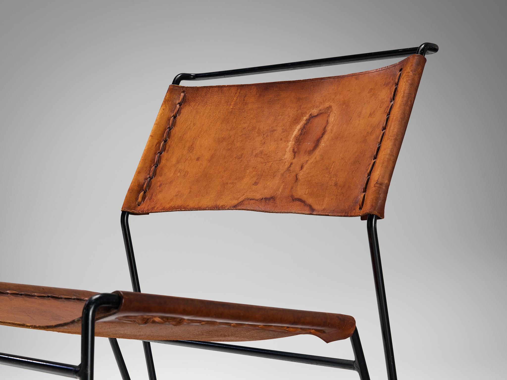 Dutch A. Dolleman for Metz & Co Modernist Easy Chair in Cognac Leather  For Sale