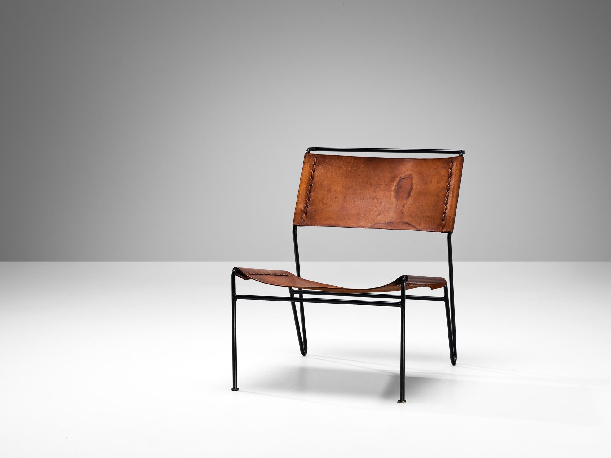 Mid-20th Century A. Dolleman for Metz & Co Modernist Easy Chair in Cognac Leather  For Sale