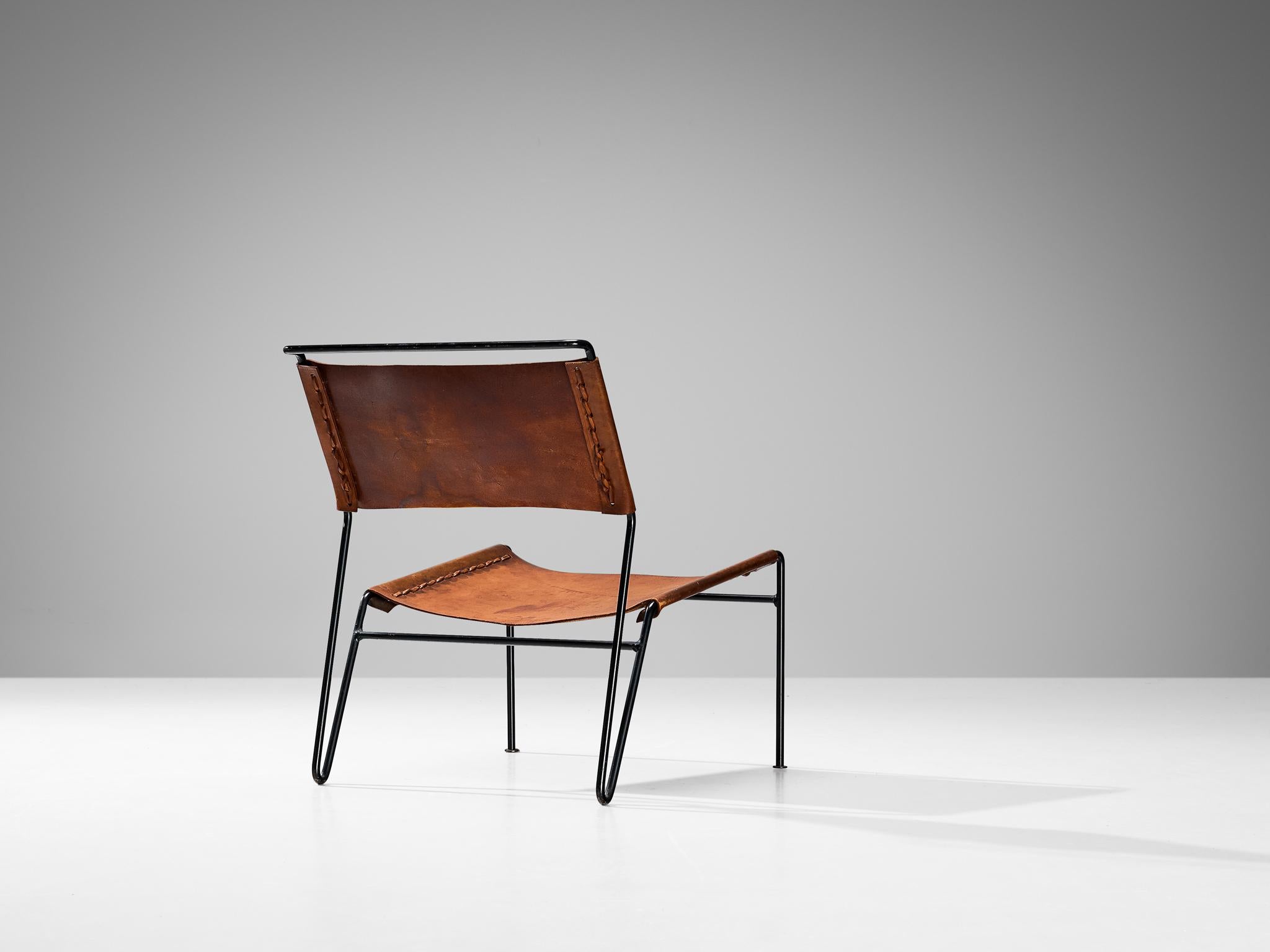Steel A. Dolleman for Metz & Co Modernist Easy Chair in Cognac Leather  For Sale