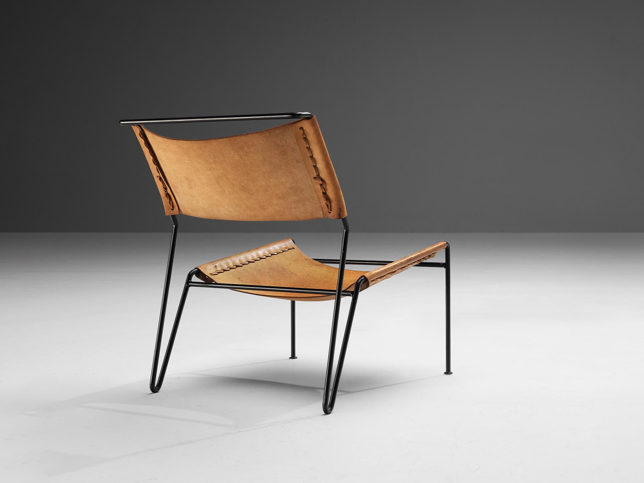 Mid-Century Modern A. Dolleman for Metz & Co Modernist Easy Chair in Leather For Sale