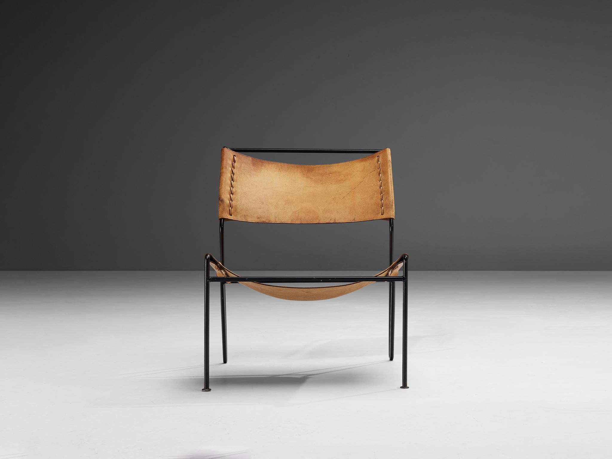 Metal A. Dolleman for Metz & Co Modernist Easy Chair in Leather For Sale