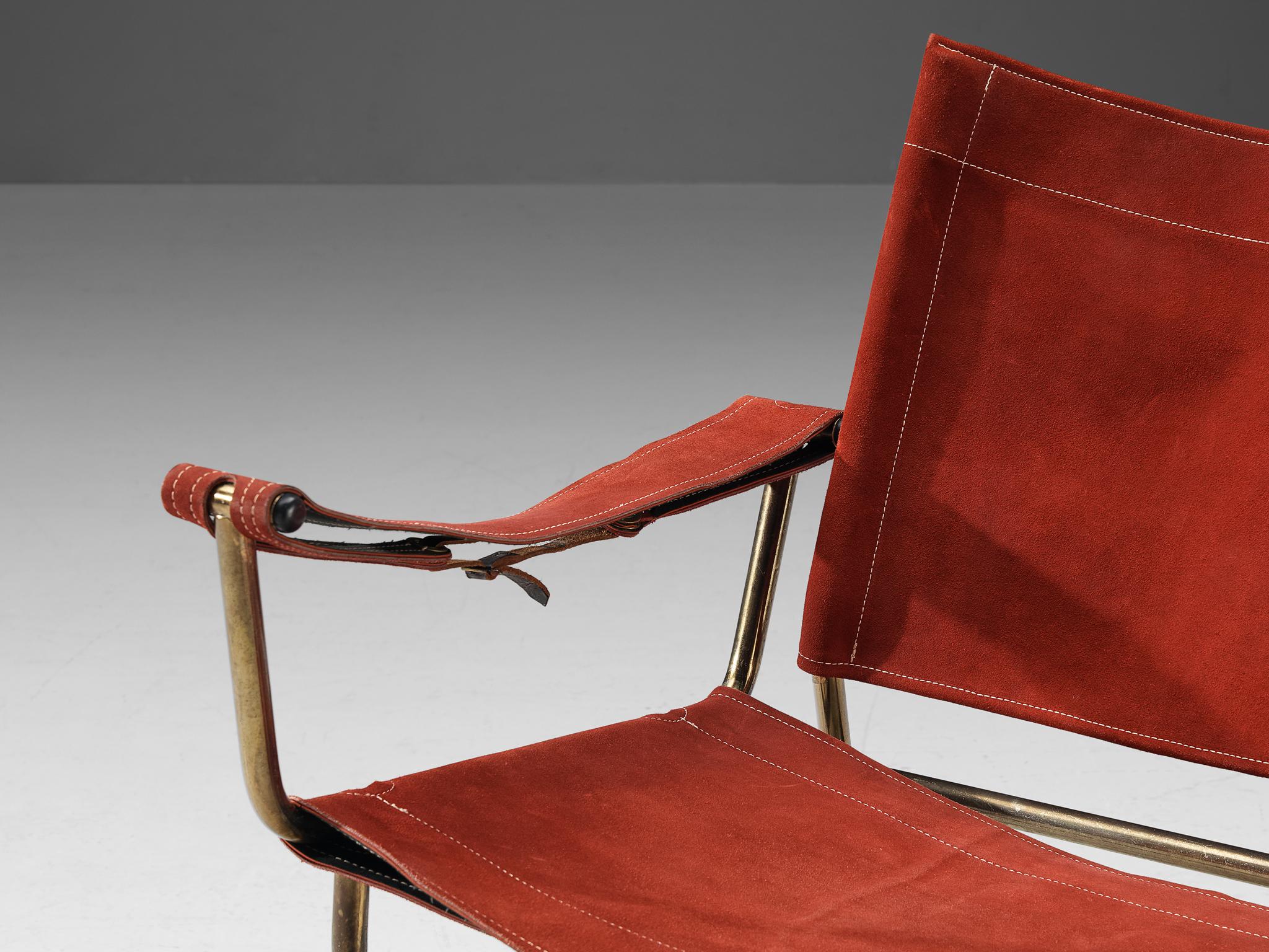 A. Dolleman pour Metz & Co Paire de fauteuils en daim et laiton Bon état - En vente à Waalwijk, NL