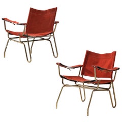 A. Dolleman for Metz & Co Pair of Armchairs in Suede and Brass