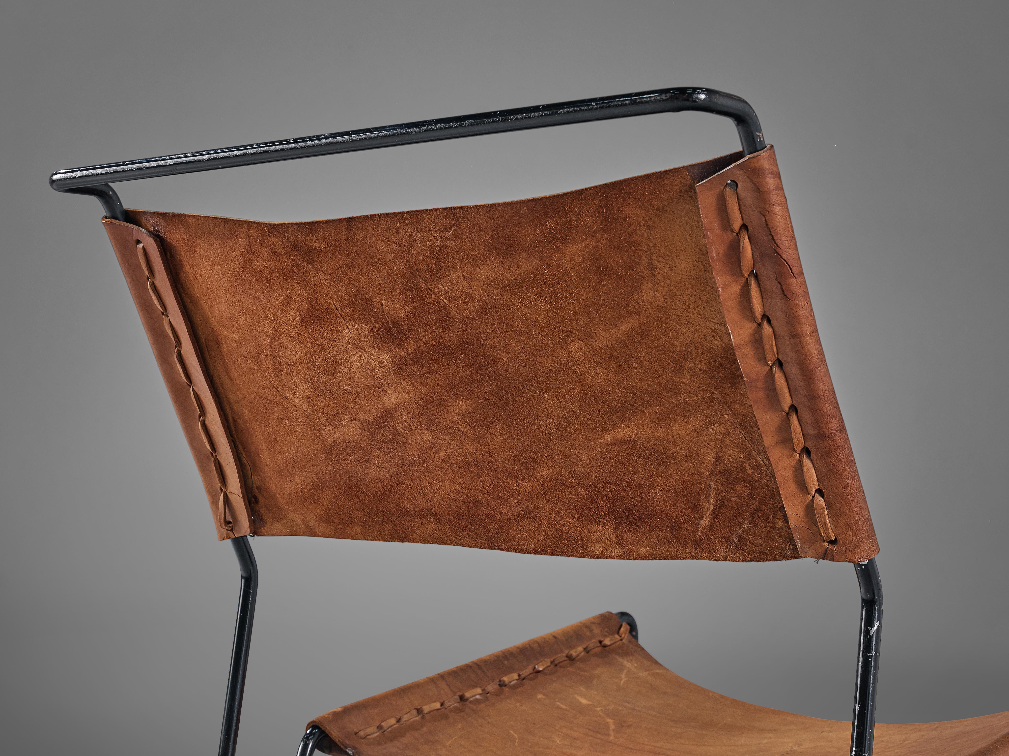 Mid-Century Modern A. Dolleman for Metz & Co Pair of Modernist Easy Chairs in Brown Leather For Sale