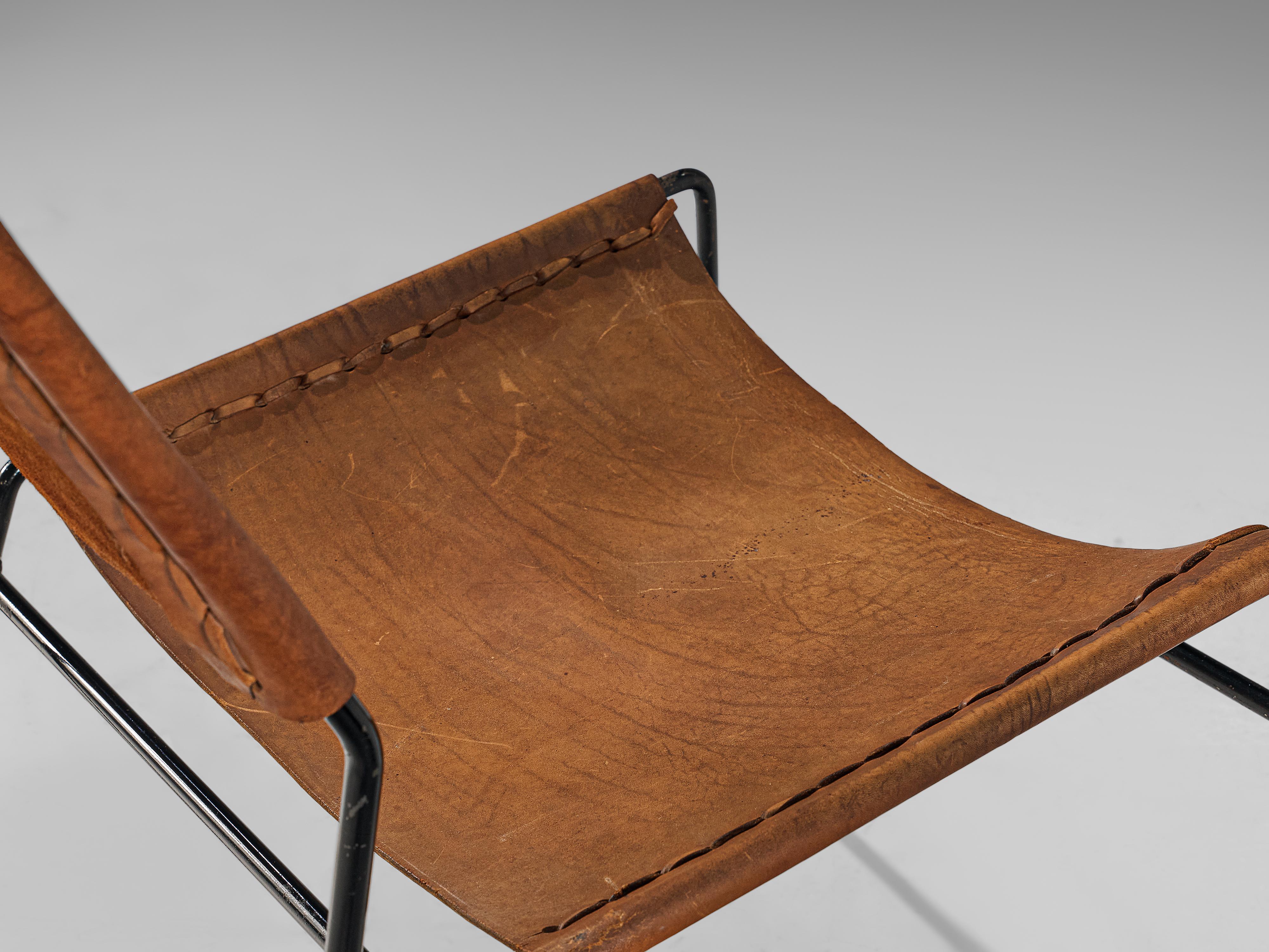 A. A. Dolleman für Metz & Co. Ein Paar modernistische Sessel aus braunem Leder im Zustand „Gut“ im Angebot in Waalwijk, NL