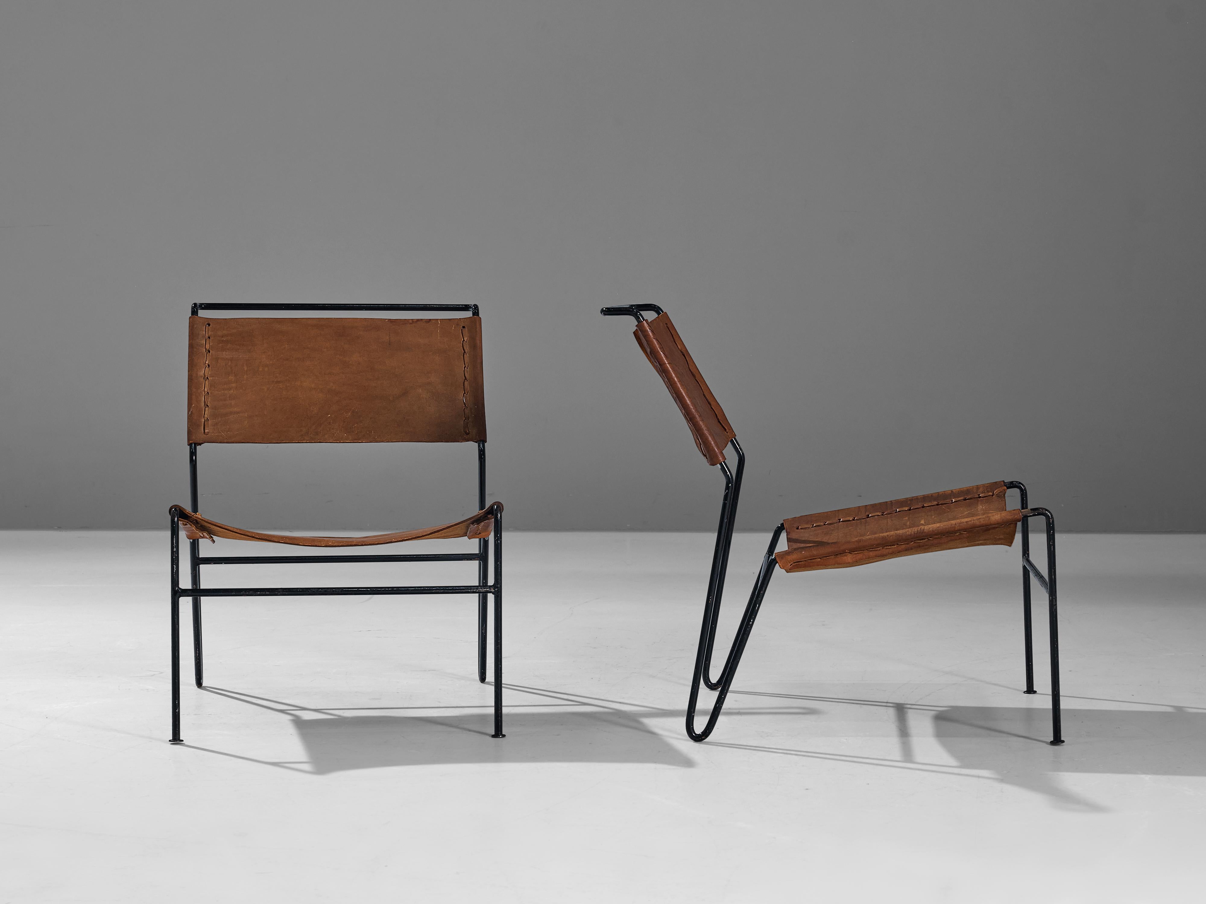 Mid-20th Century A. Dolleman for Metz & Co Pair of Modernist Easy Chairs in Brown Leather For Sale