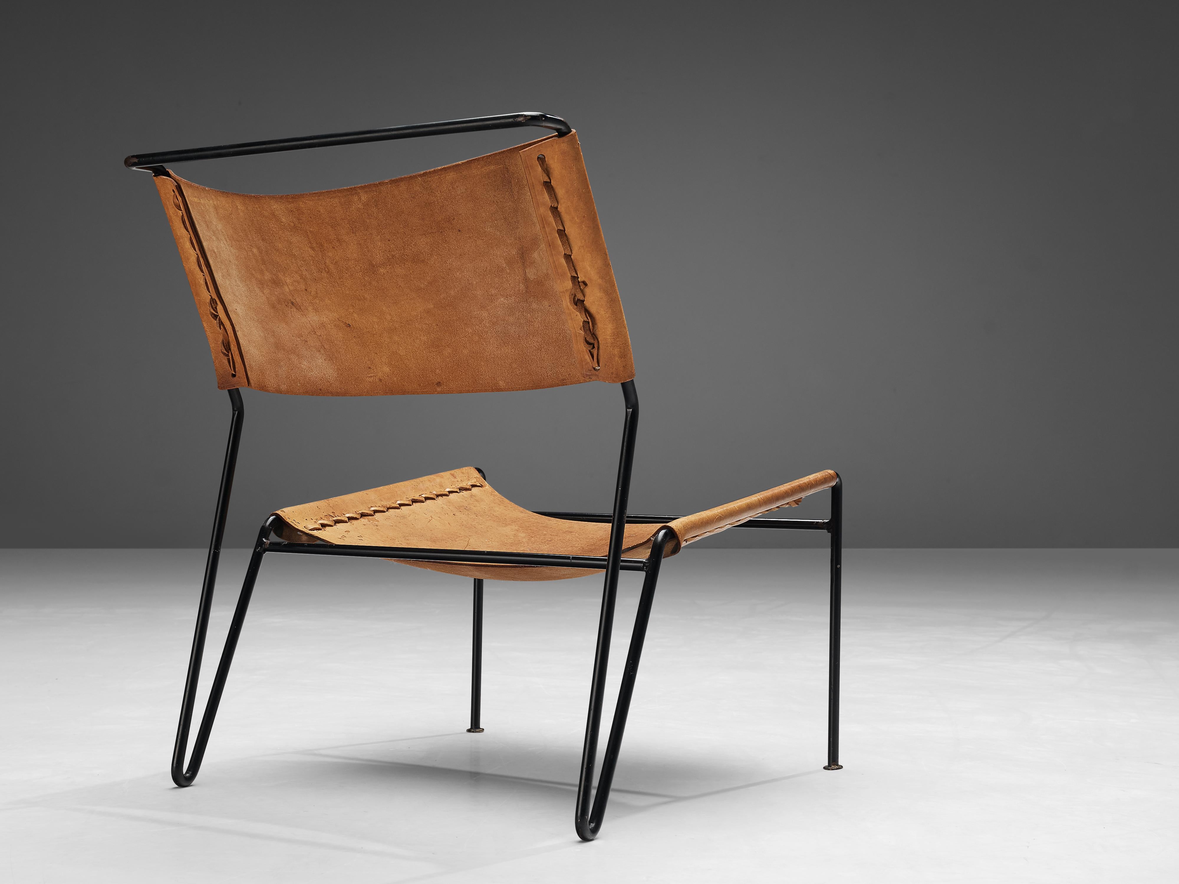 Mid-20th Century A. Dolleman for Metz & Co Pair of Modernist Easy Chairs in Leather
