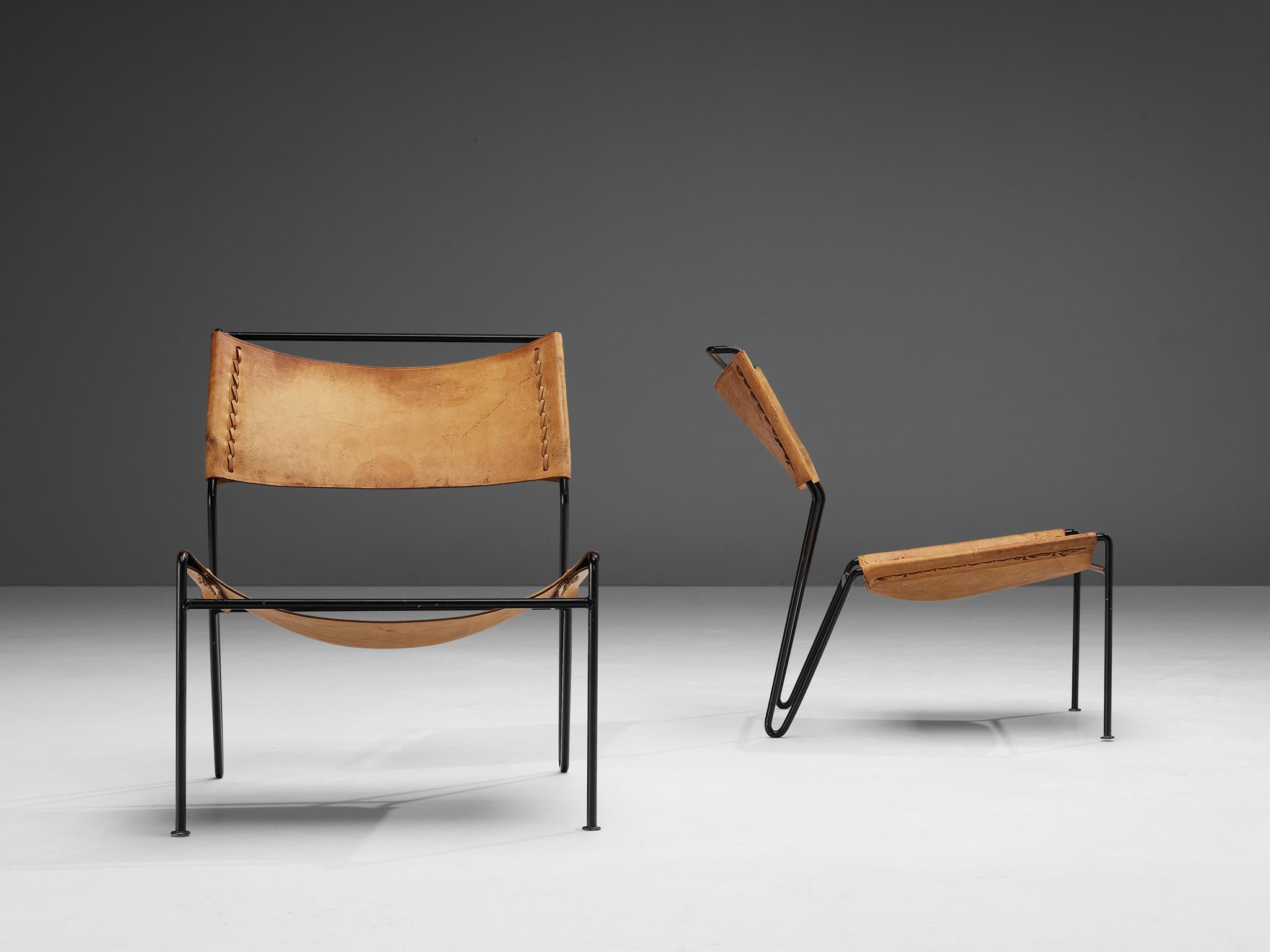 Metal A. Dolleman for Metz & Co Pair of Modernist Easy Chairs in Leather For Sale