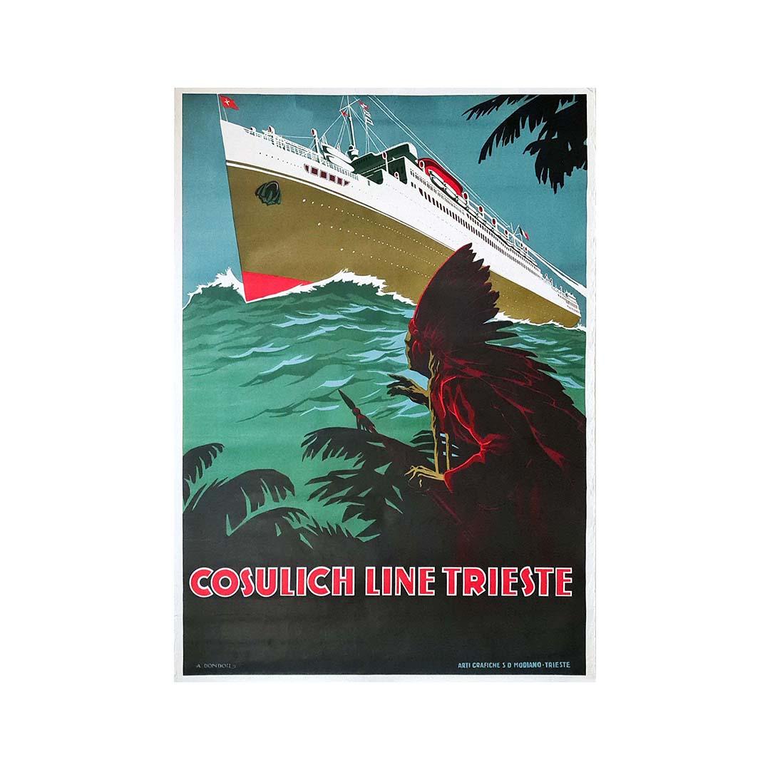 Affiche originale datant d'environ 1950 - The Cosulich Line et son voyage en Amérique du Nord - Print de A. Dondou