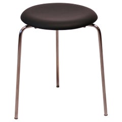 Dot Stool in Upholstered with Black Leather Designed by Arne Jacobsen, 1971