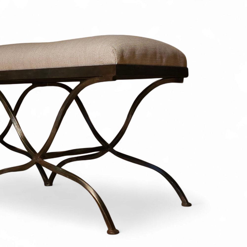 American A Double Curule Wrought Iron Bench, 20th C. For Sale