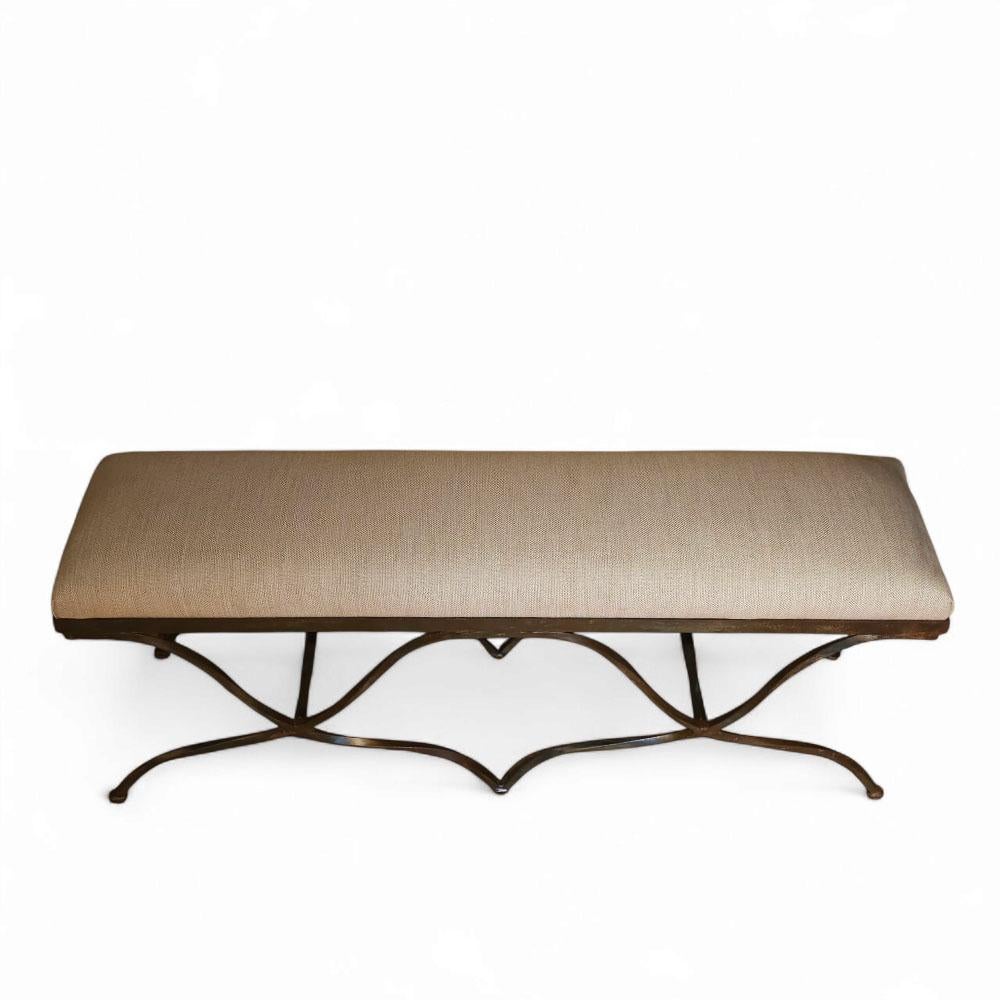 A Double Curule Wrought Iron Bench, 20th C. In Good Condition For Sale In Philadelphia, PA