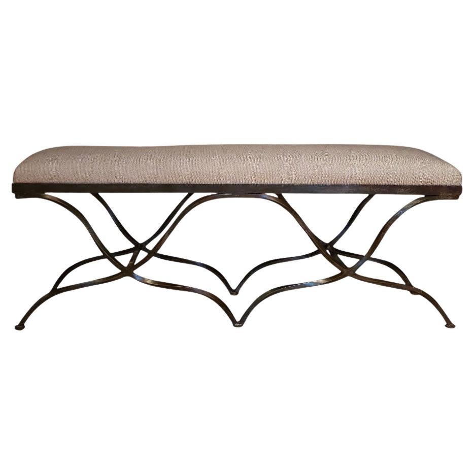 A Double Curule Wrought Iron Bench, 20th C. For Sale