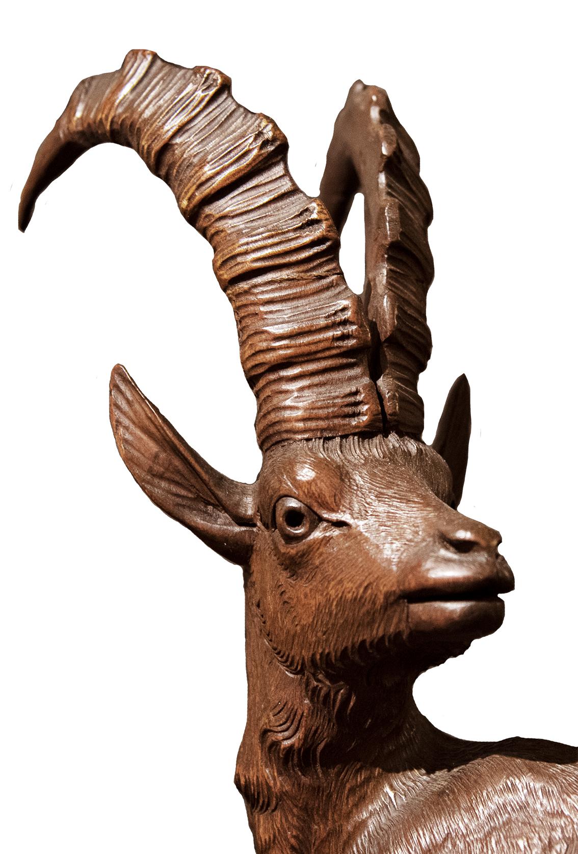 Swiss Double Ibex Black Forest Sculpture For Sale