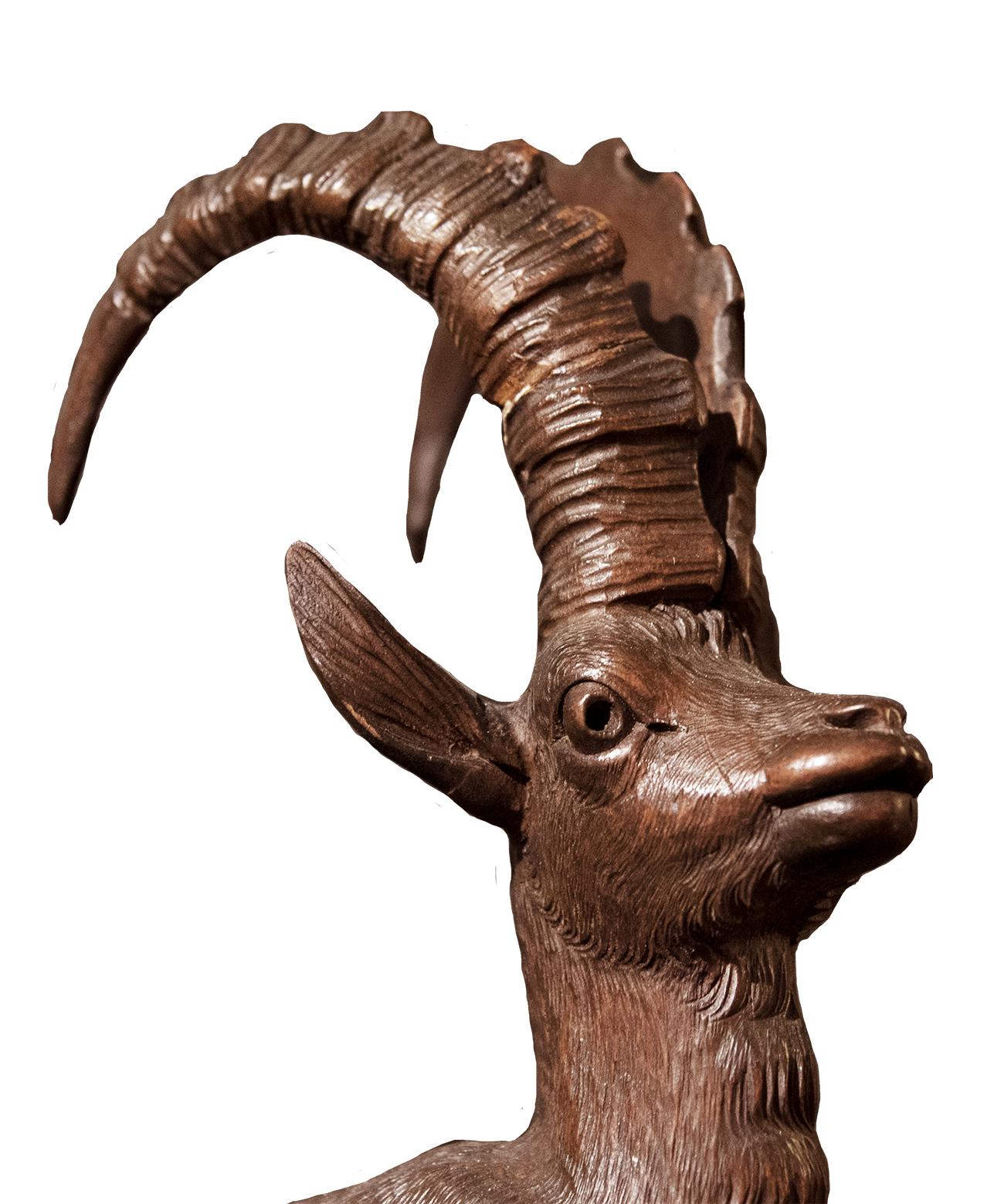 Carved Double Ibex Black Forest Sculpture For Sale