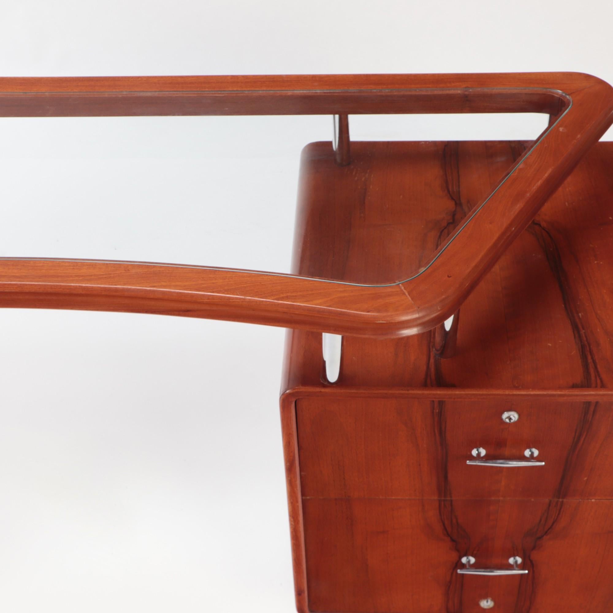 Milieu du XXe siècle Bureau à double piédestal en verre et bois avec montures chromées, vers 1960 en vente