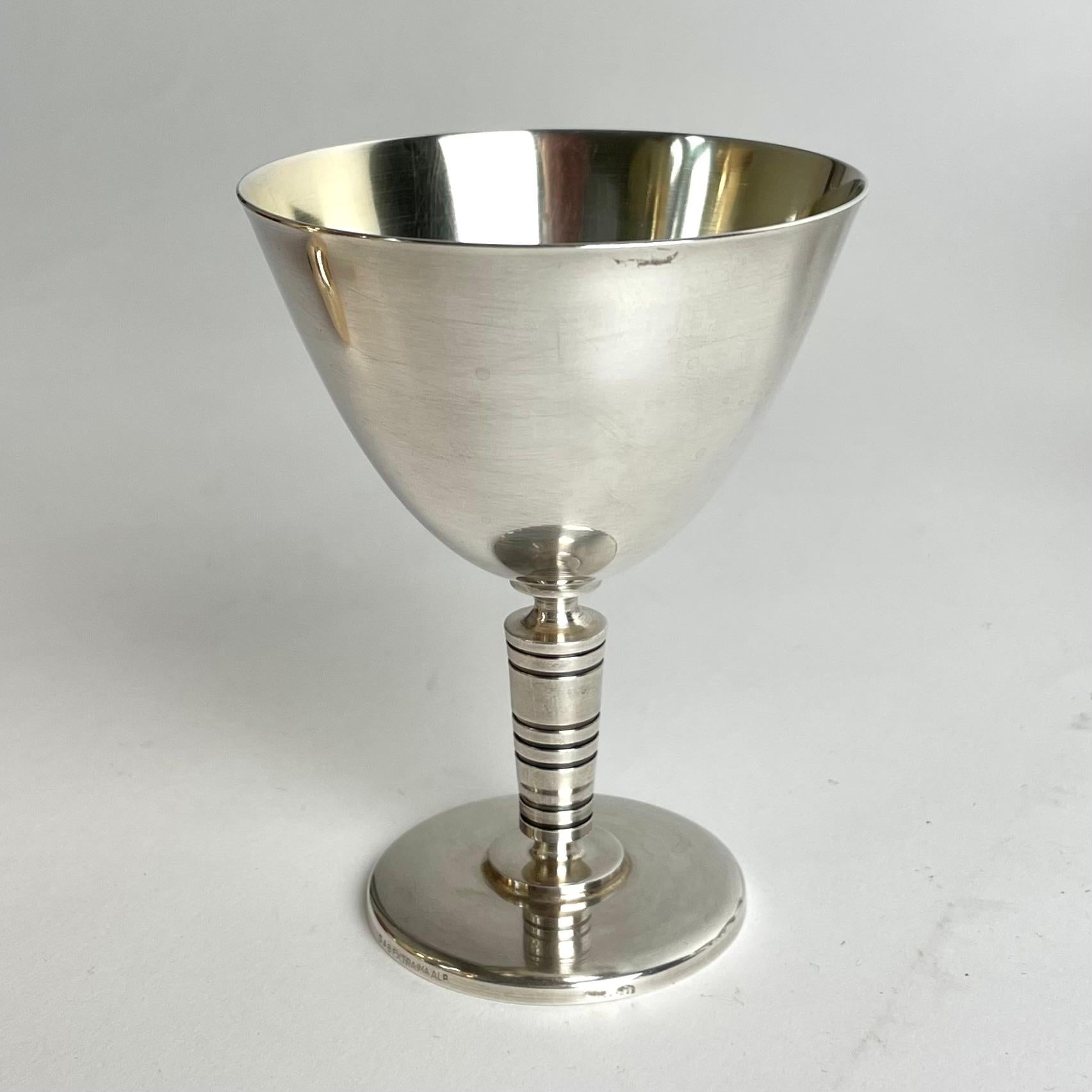 A dozen 1930s Art Deco silver plated Cocktail Glasses from GAB, Sweden In Good Condition For Sale In Knivsta, SE