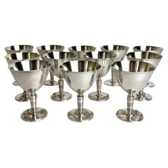 A dozen 1930s Art Deco silver plated Cocktail Glasses from GAB, Sweden