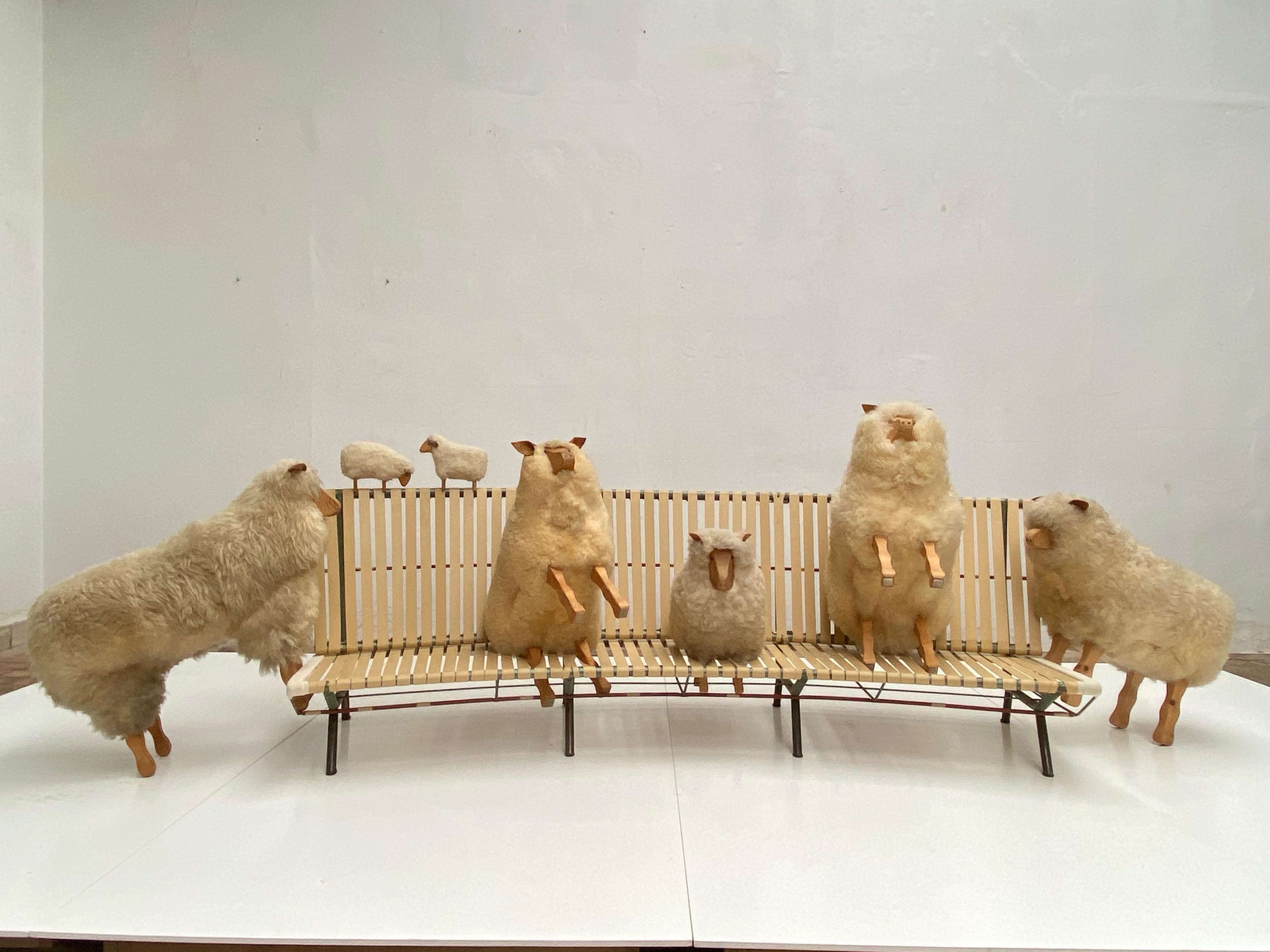 Late 20th Century Dozen of Sheep Midcentury Genuine Sheep Wool and Carved Pinewood, Germany, 1970s