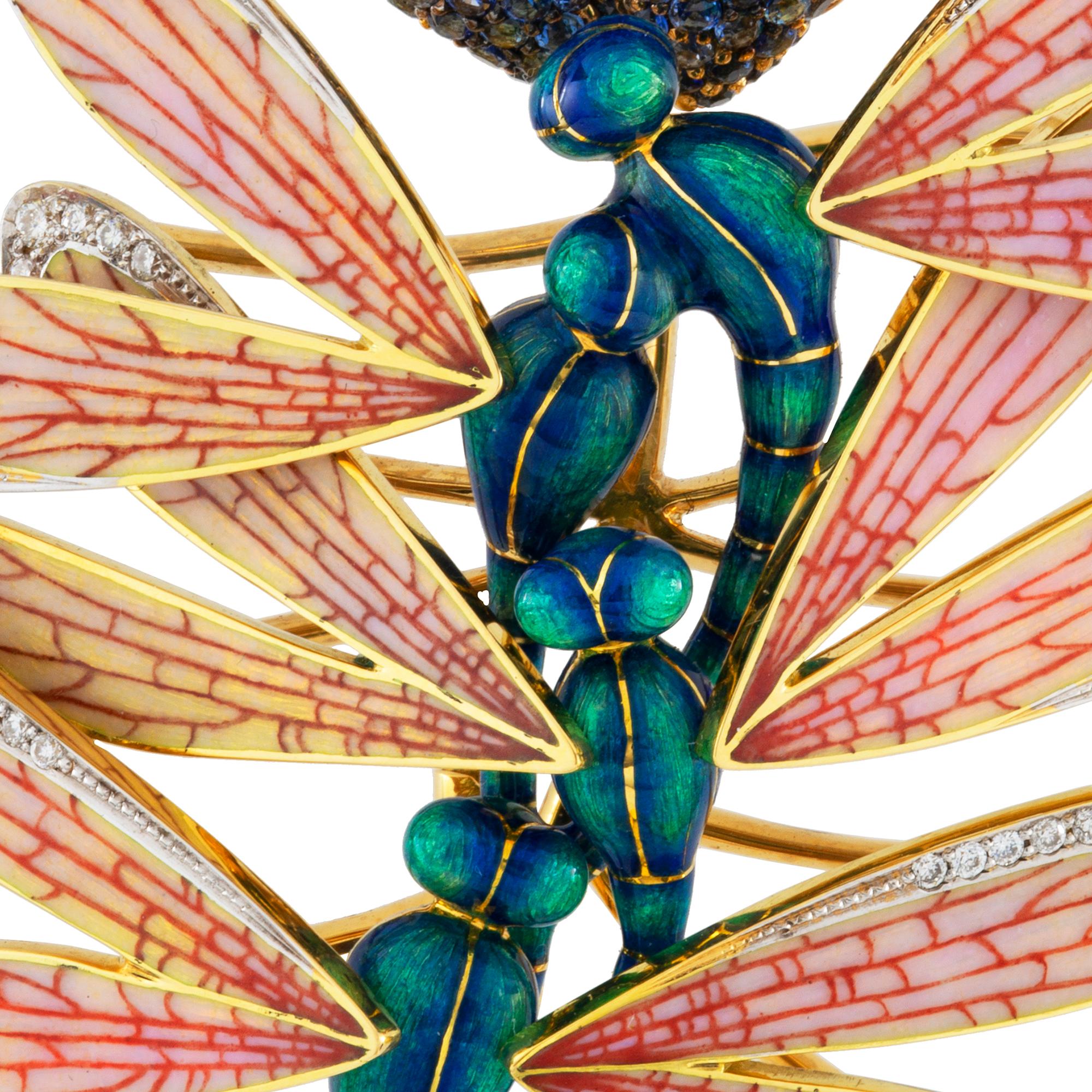 Contemporary Dragonfly and Hyacinth Brooch by Ilgiz F