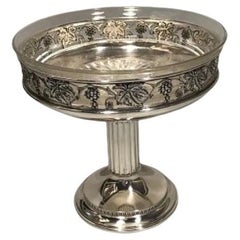 A. Dragsted Silver Pedistal Grape Motif Bowl with Glass Insert