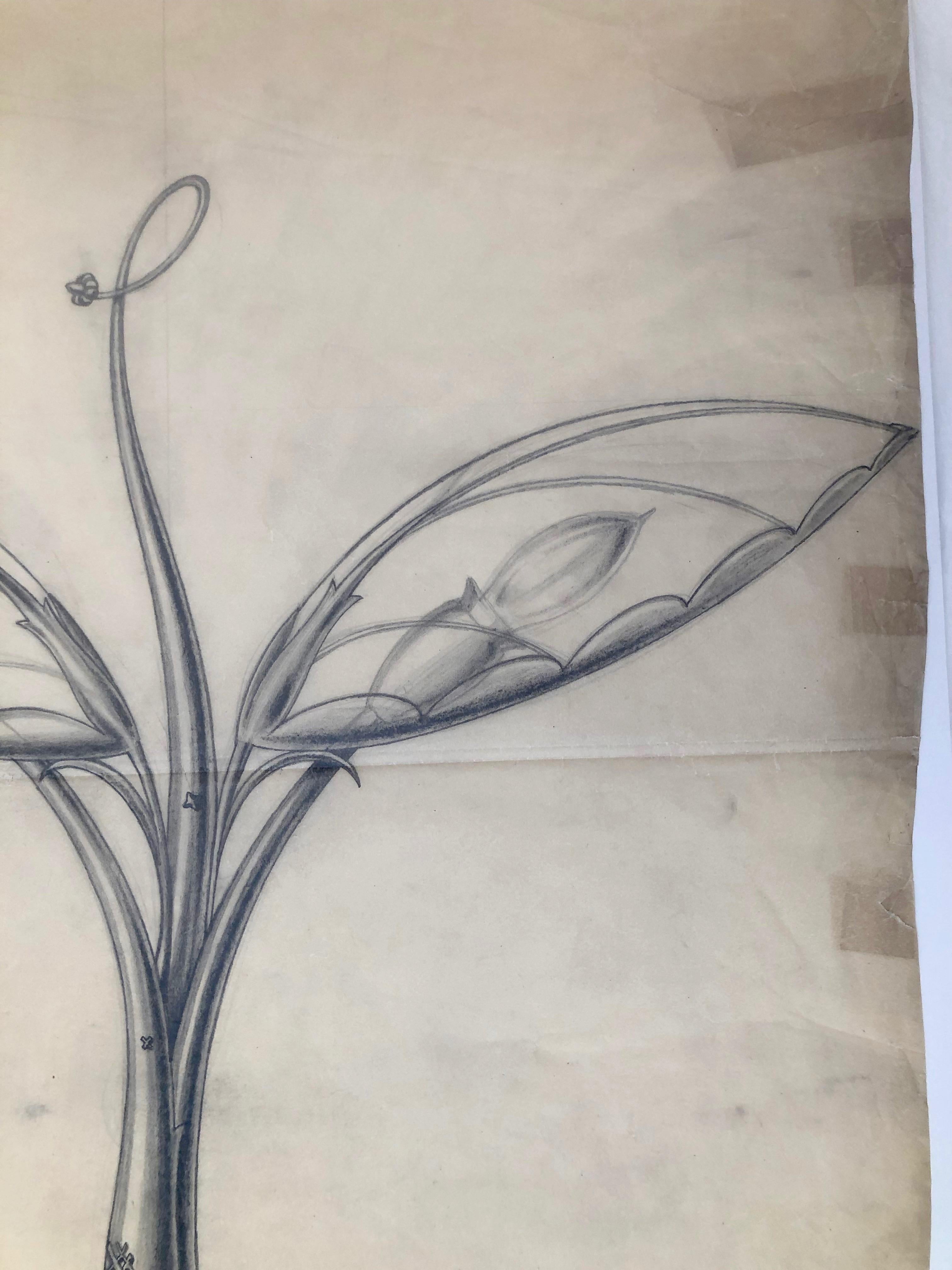 Jugendstil Drawing for a Table Lamp by Robert Gerlach, 1915 For Sale