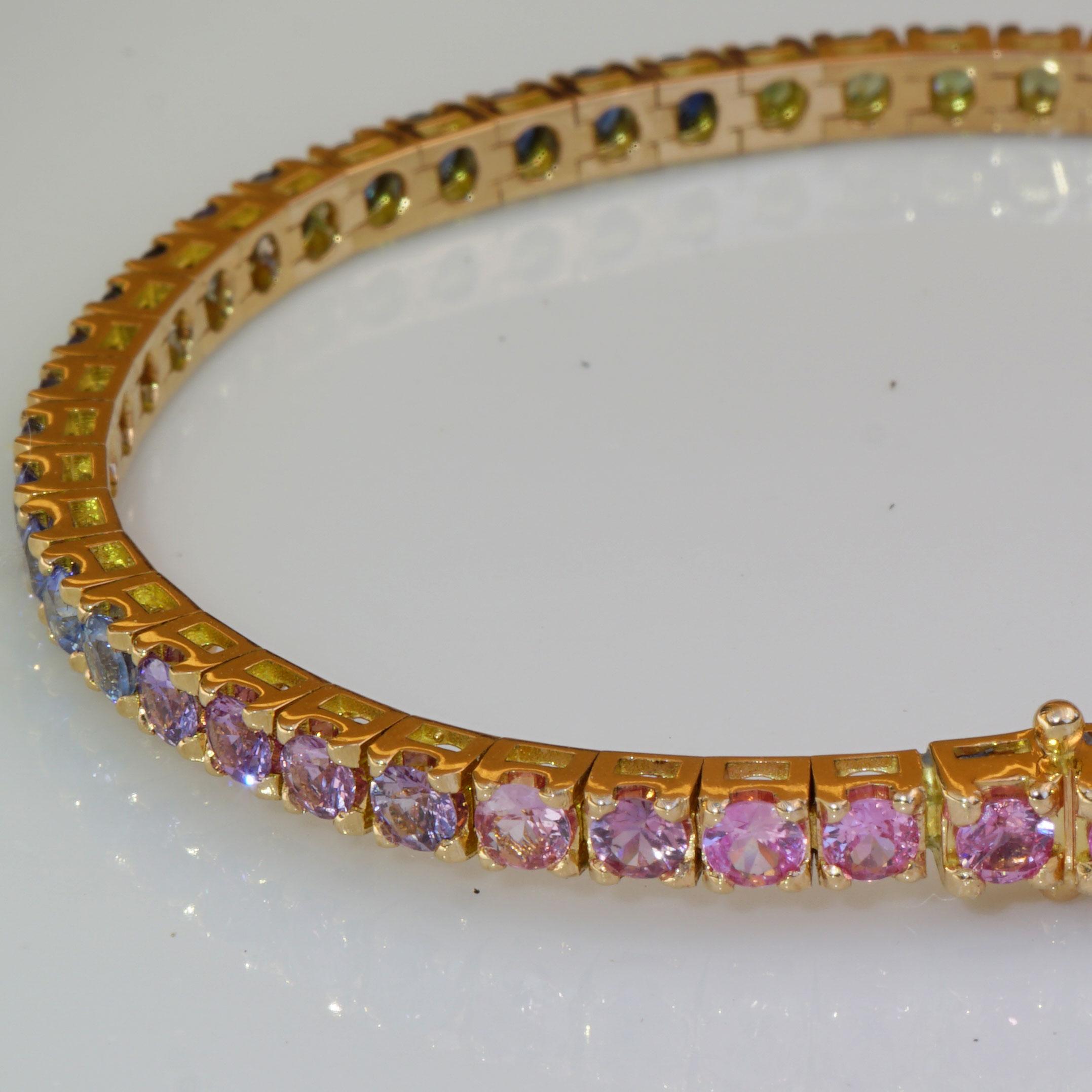 Modern Dream Journey in the World of Colors Rainbow Saphire Bracelet 18 Kt Rose Gold For Sale