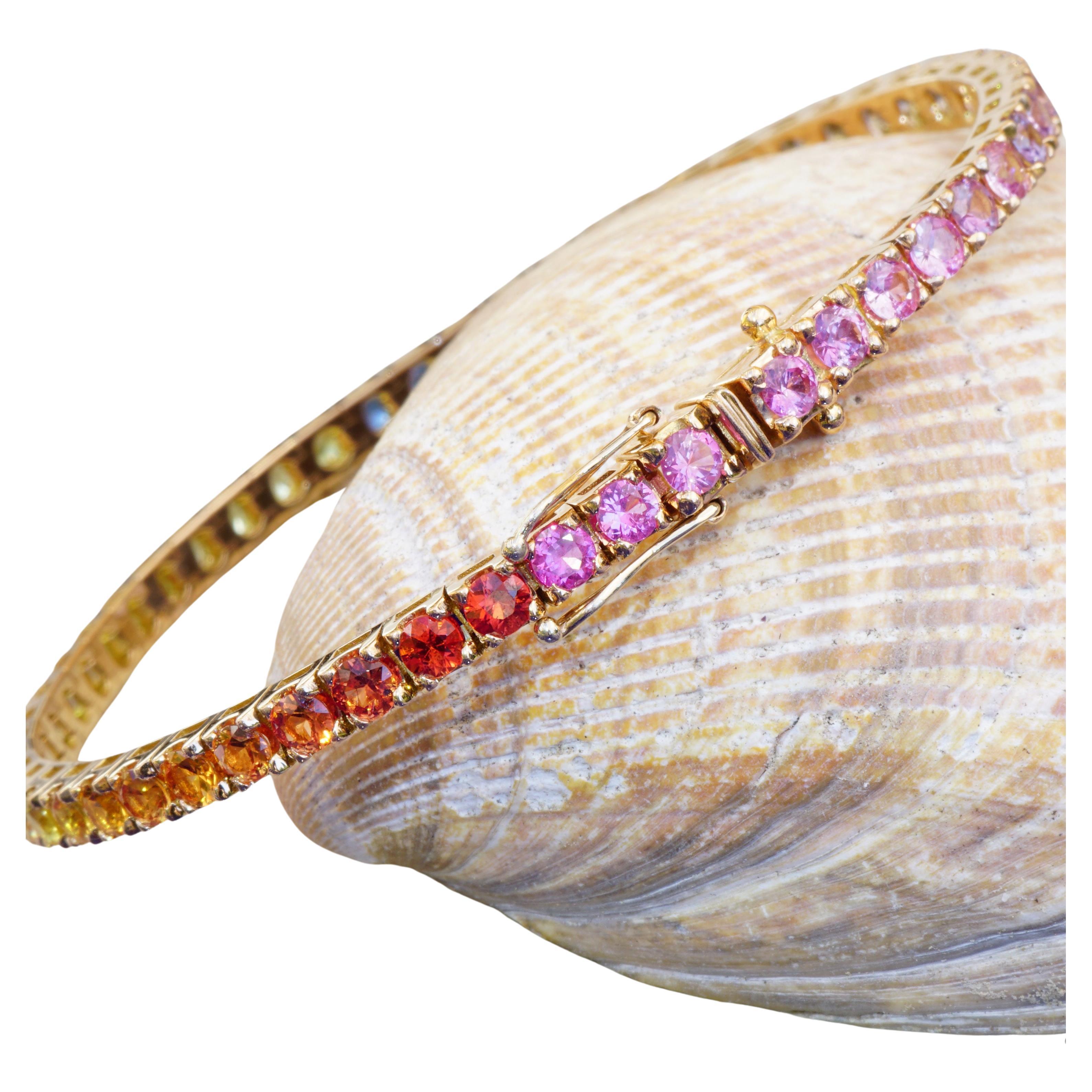 Dream Journey in the World of Colors Regenbogen-Saphir-Armband 18 Kt Roségold im Angebot