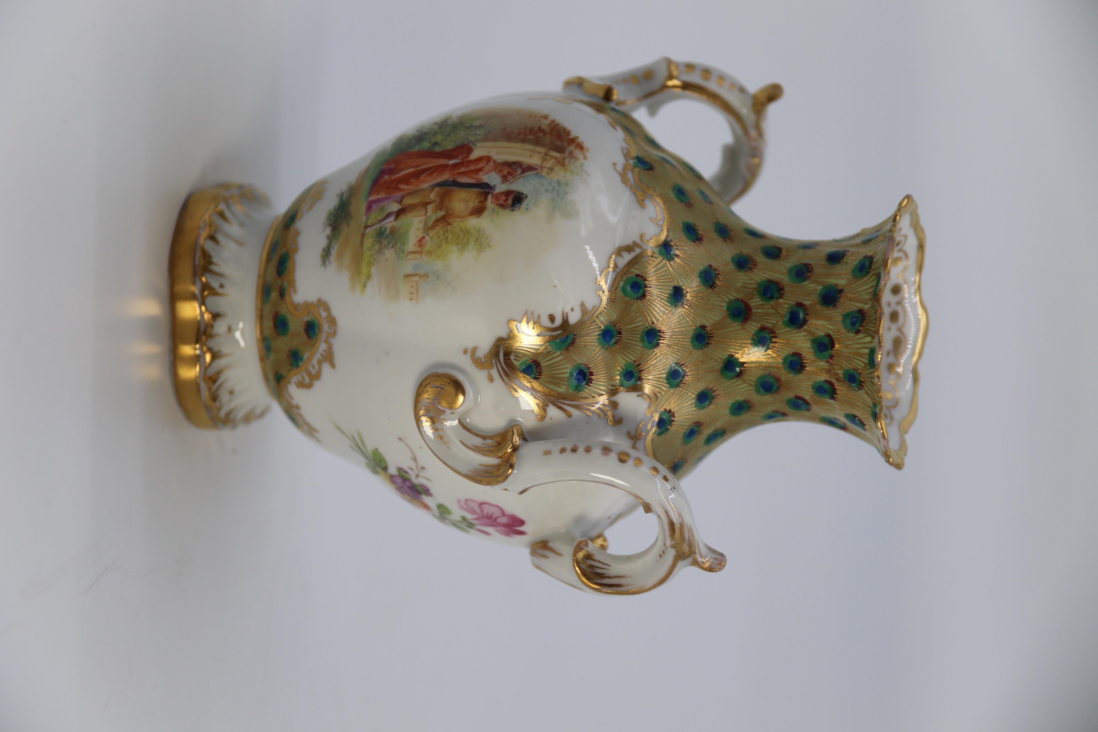 German Dresden Porcelain Hand Painted and Gilded Rococo Revival Vase, circa 1900