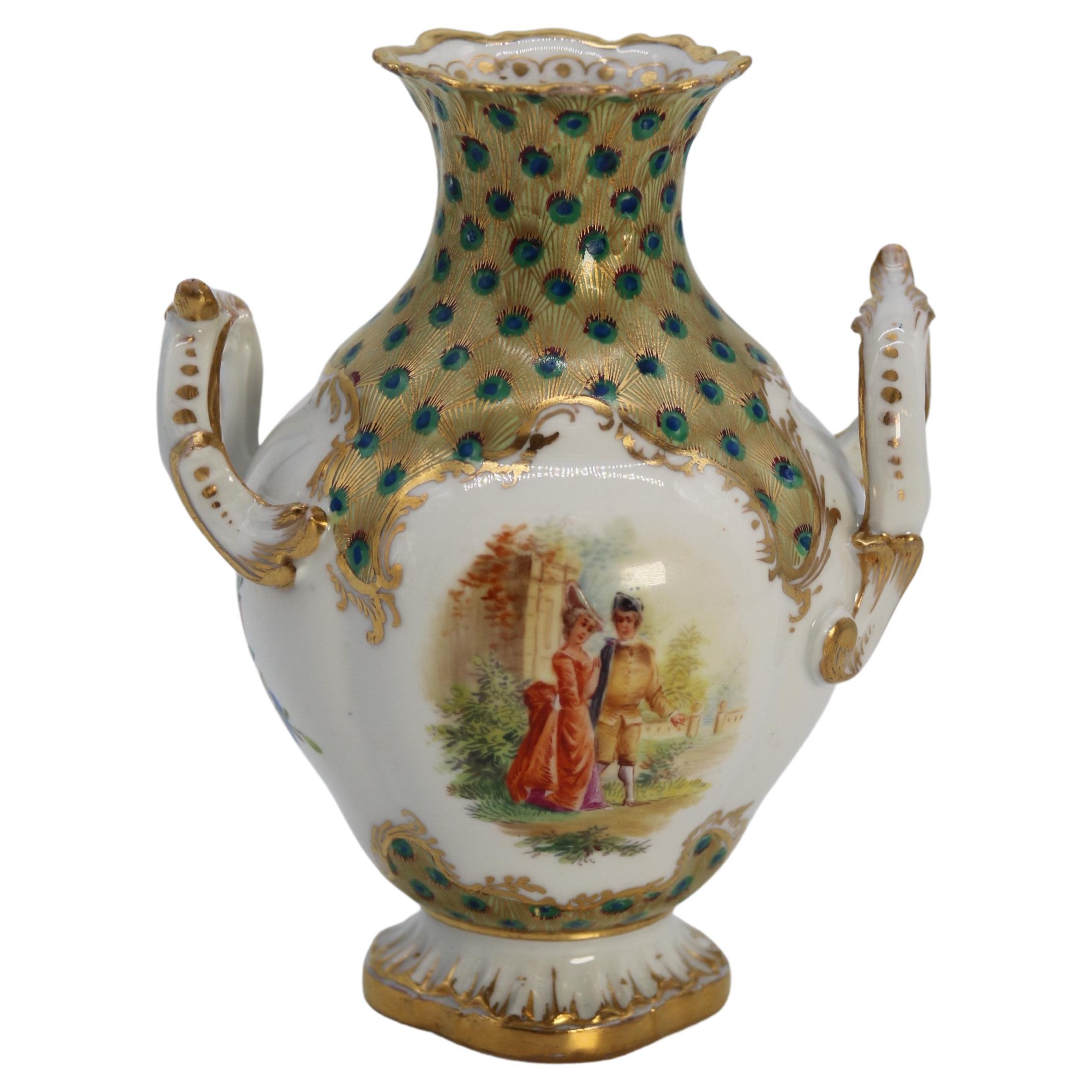 Dresden Porcelain Hand Painted and Gilded Rococo Revival Vase, circa 1900