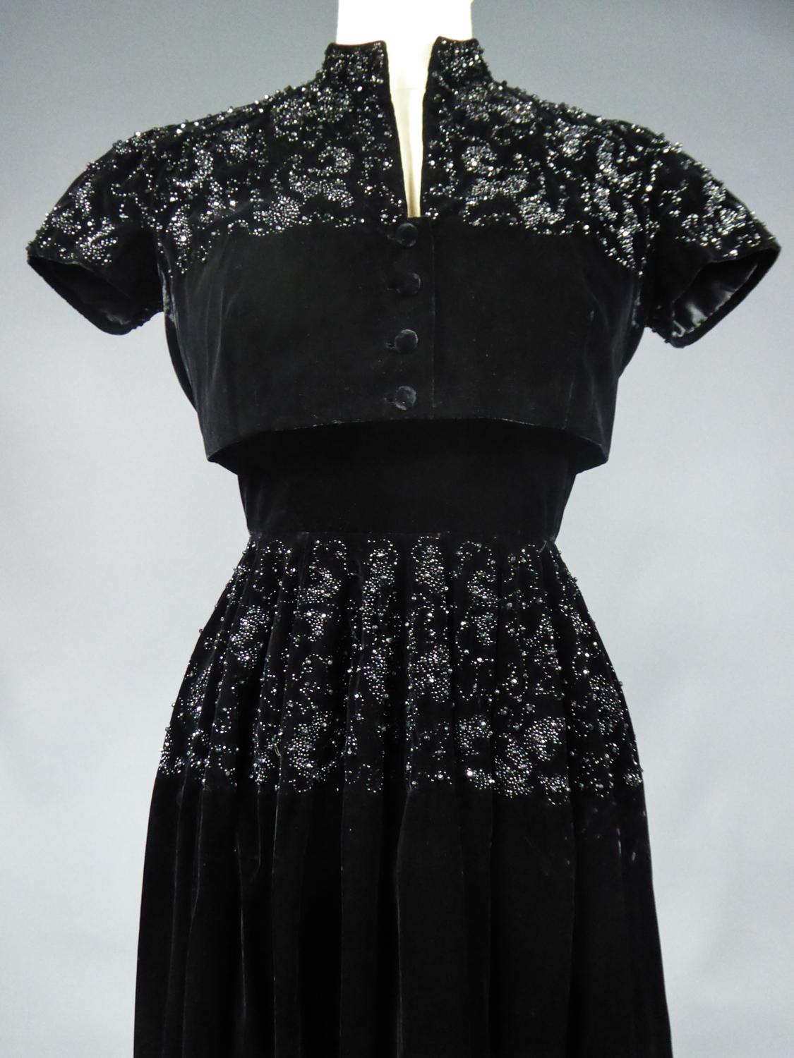 Black A Worth French Couture Velvet Dress and Bolero Circa 1950
