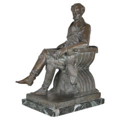 Dressler, Man Sitting Reading, Signed Bronze, Late 19th Early 20th Century