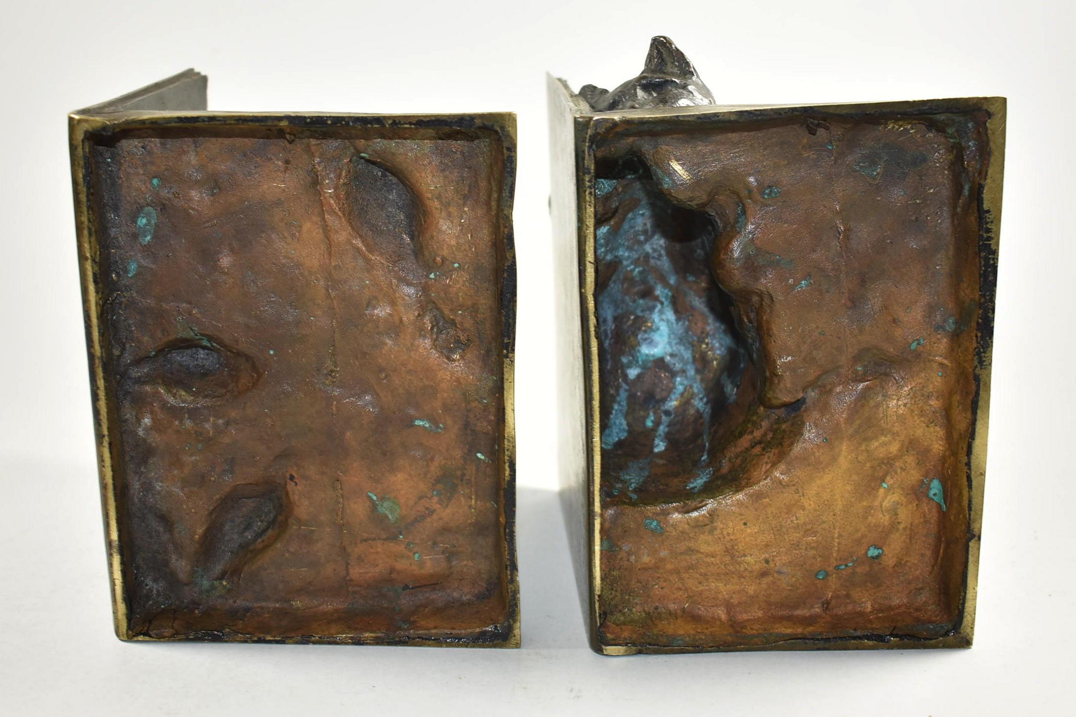 Art Deco A. Duchene Patinated Bronze Cat and Mice Bookends