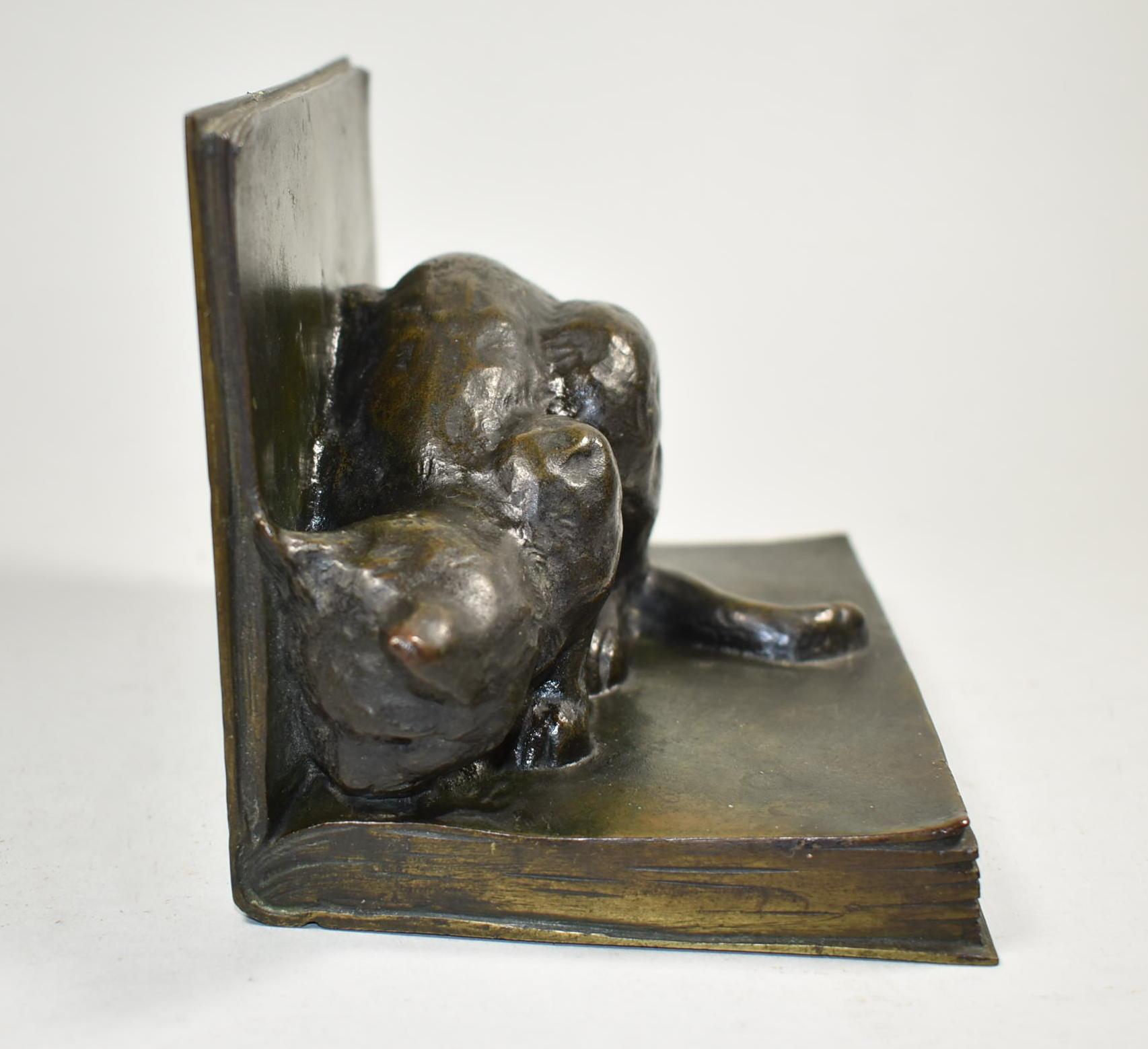 Unknown A. Duchene Patinated Bronze Cat and Mice Bookends