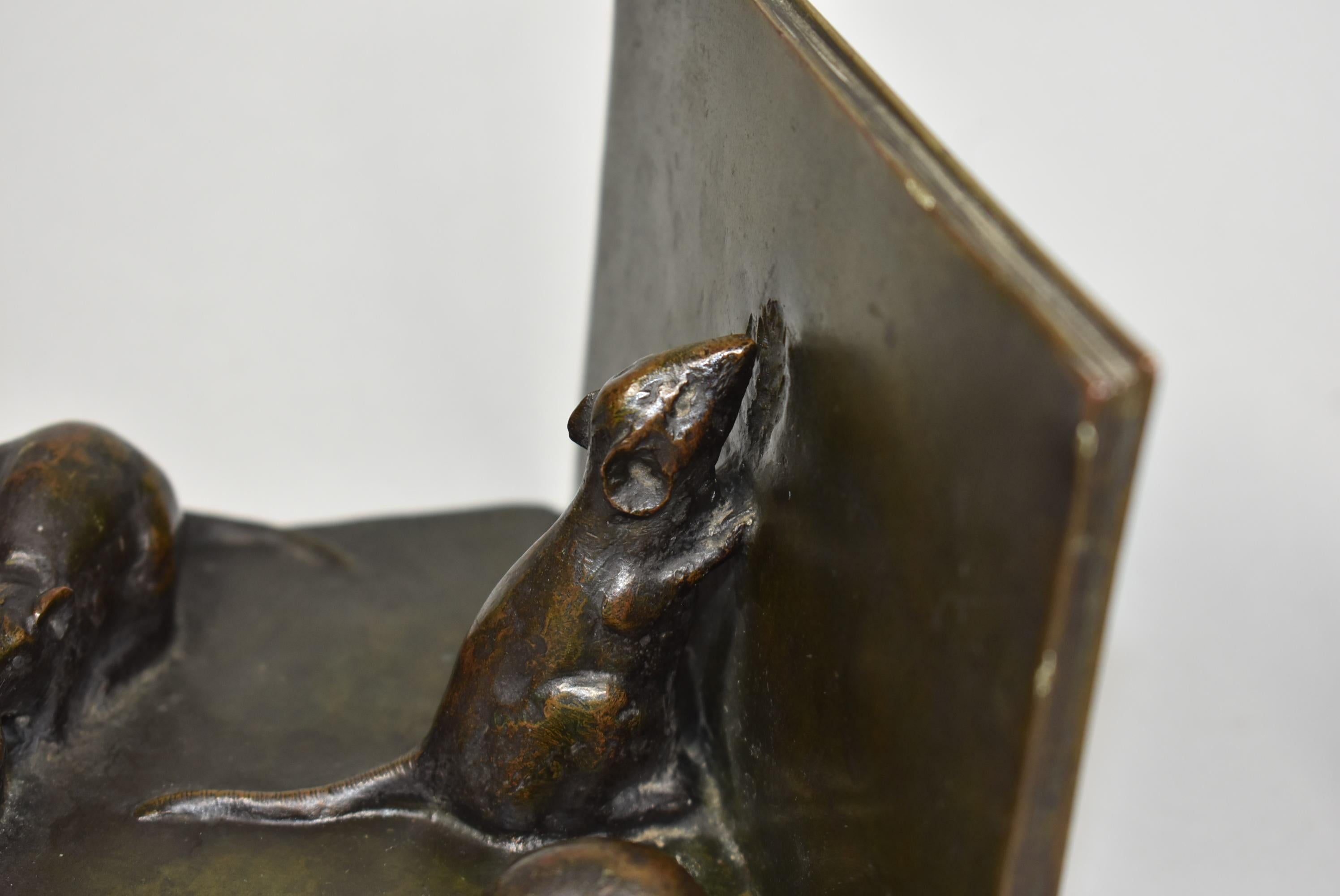 Early 20th Century A. Duchene Patinated Bronze Cat and Mice Bookends