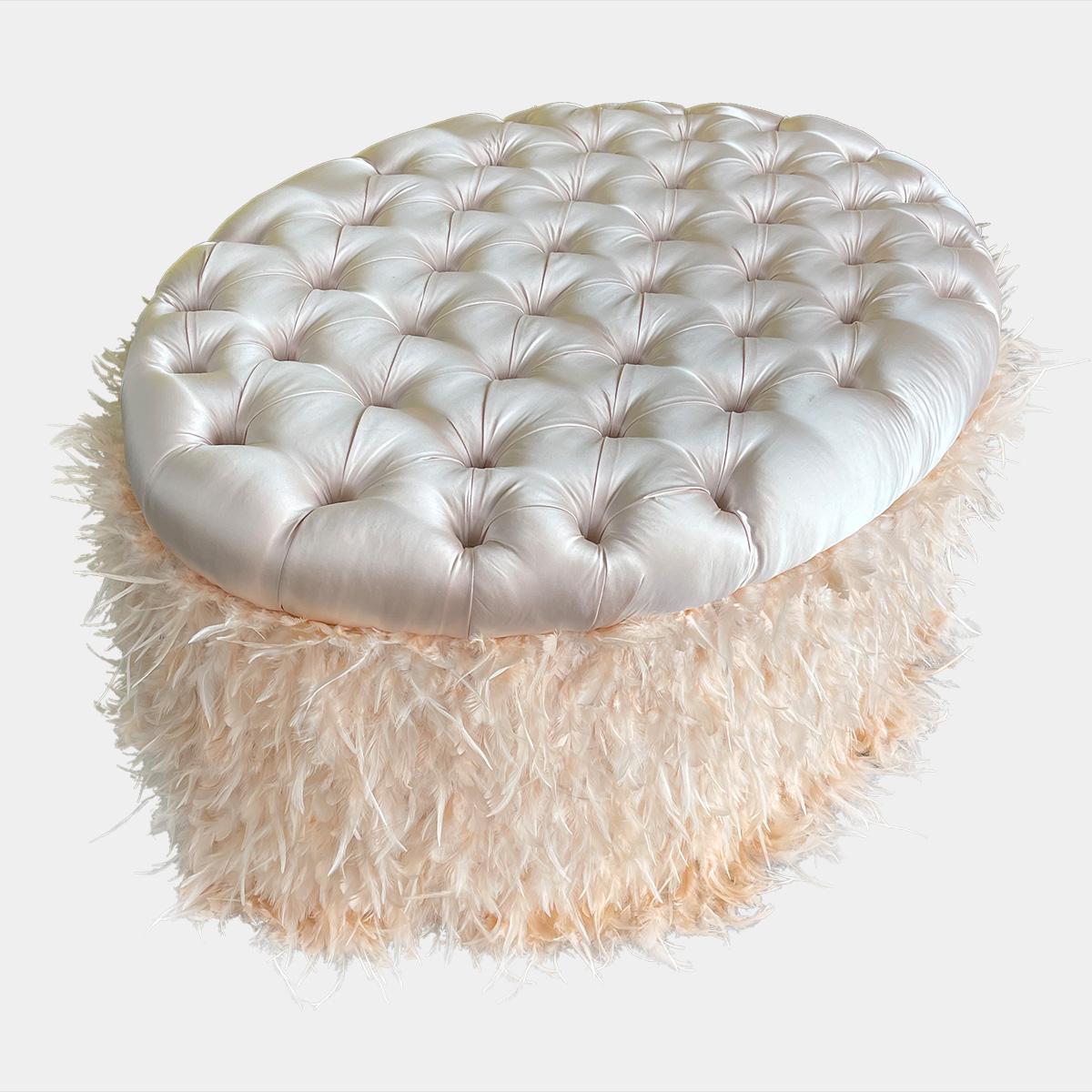 20th Century Duchess Silk and Ostrich Feather Pouffe For Sale