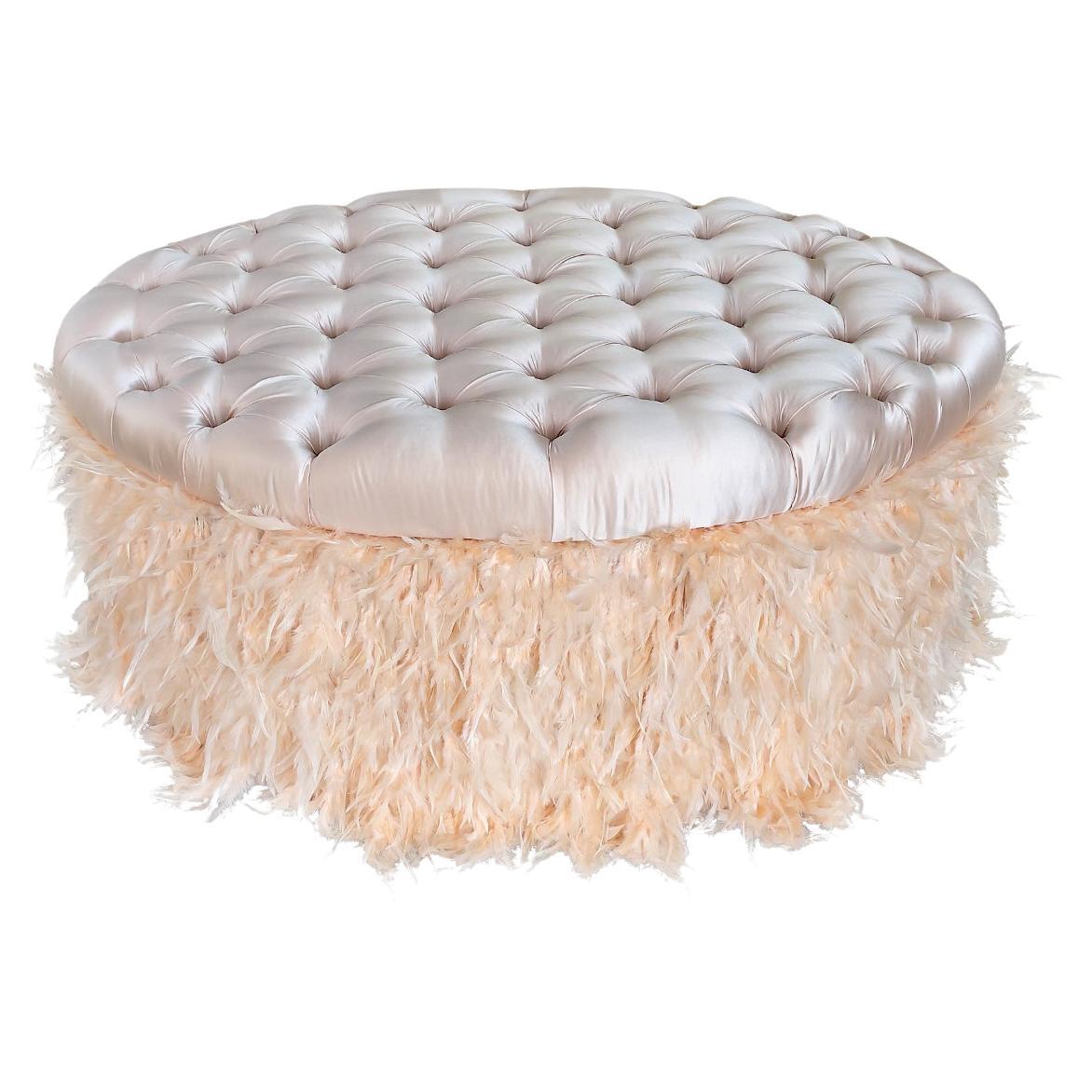 Duchess Silk and Ostrich Feather Pouffe For Sale