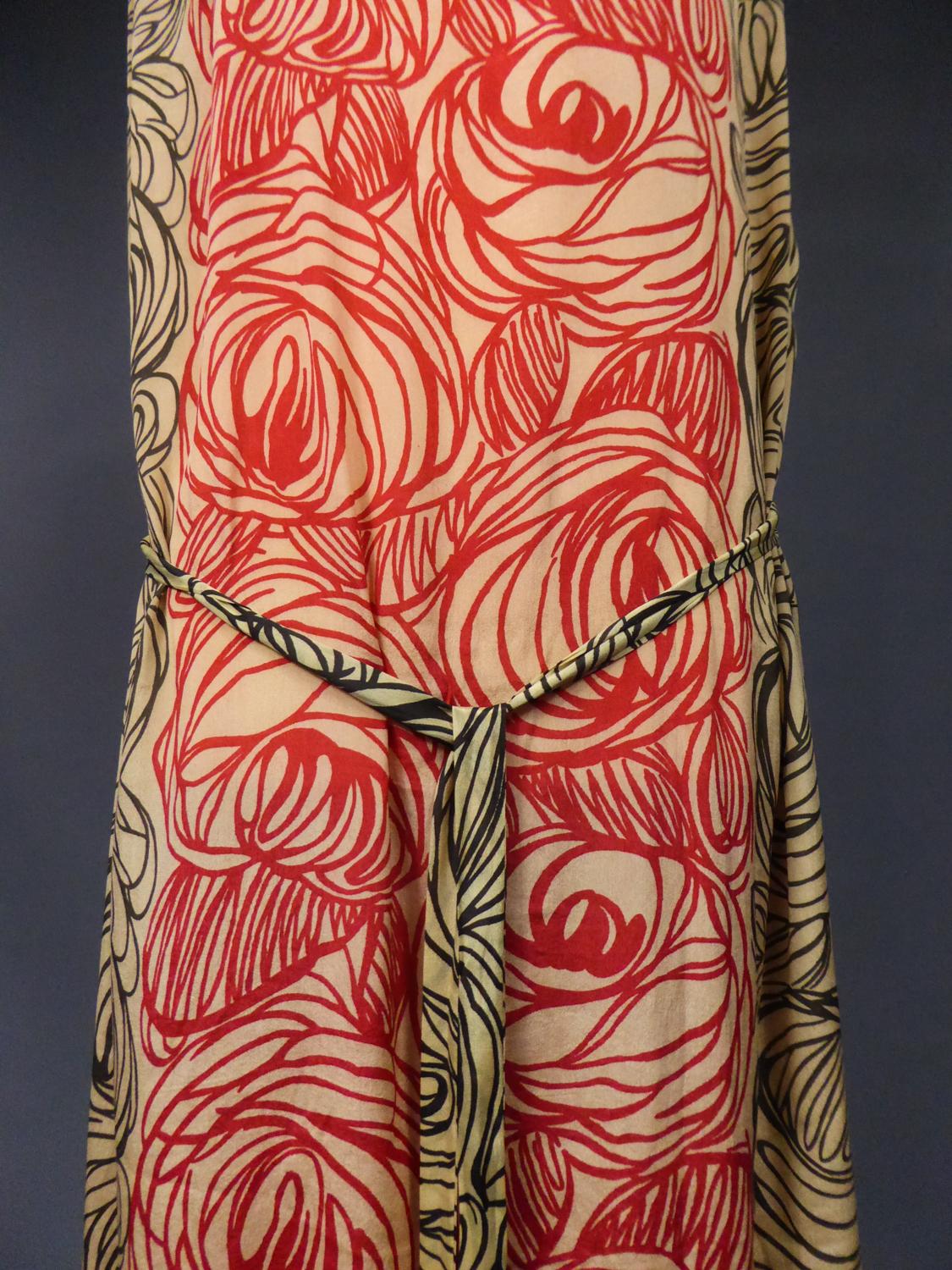 A Dufy/Poiret Printed Silk Pongee Couture Dress For Atelier Martine Circa 1915 In Good Condition In Toulon, FR