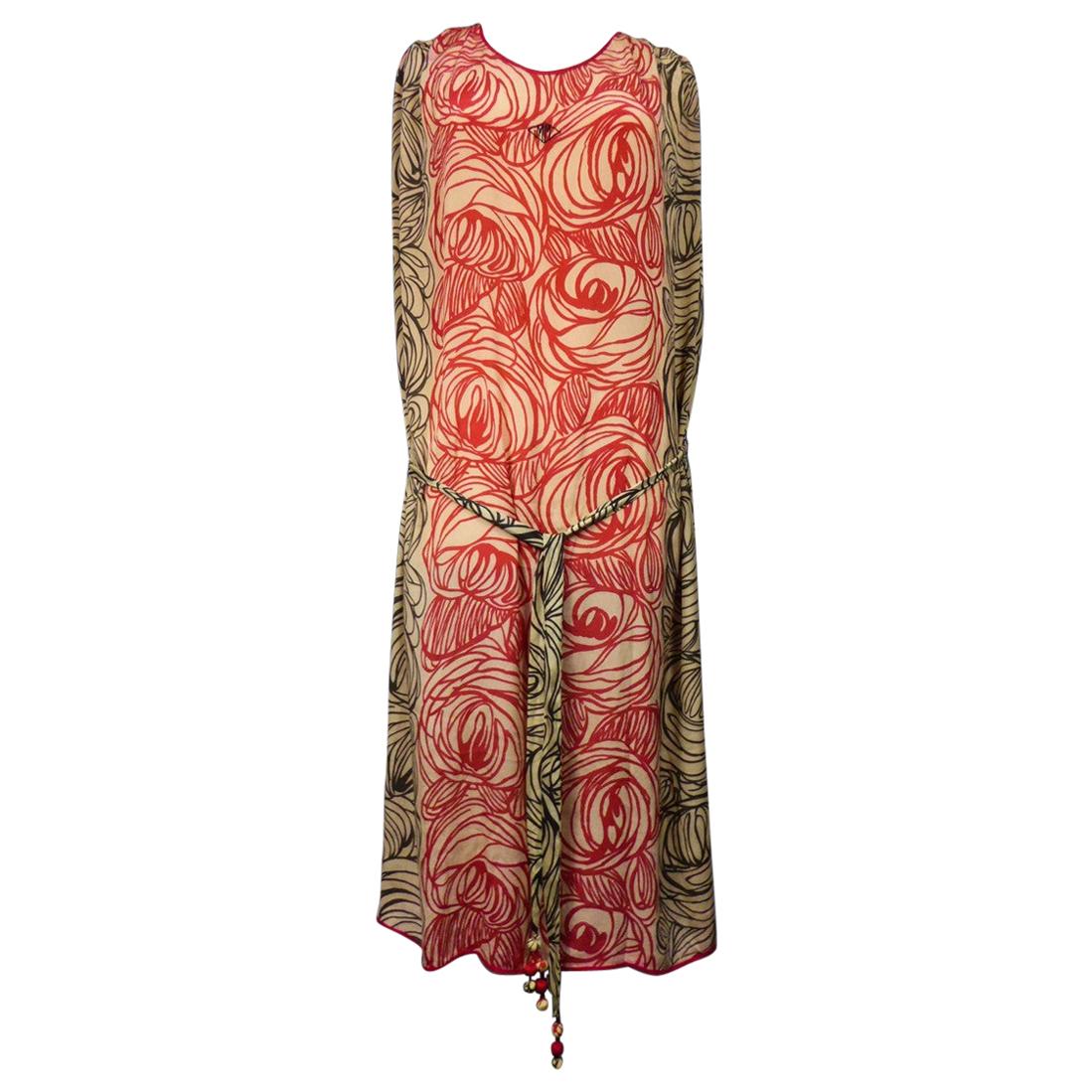 A Dufy/Poiret Printed Silk Pongee Couture Dress For Atelier Martine Circa 1915