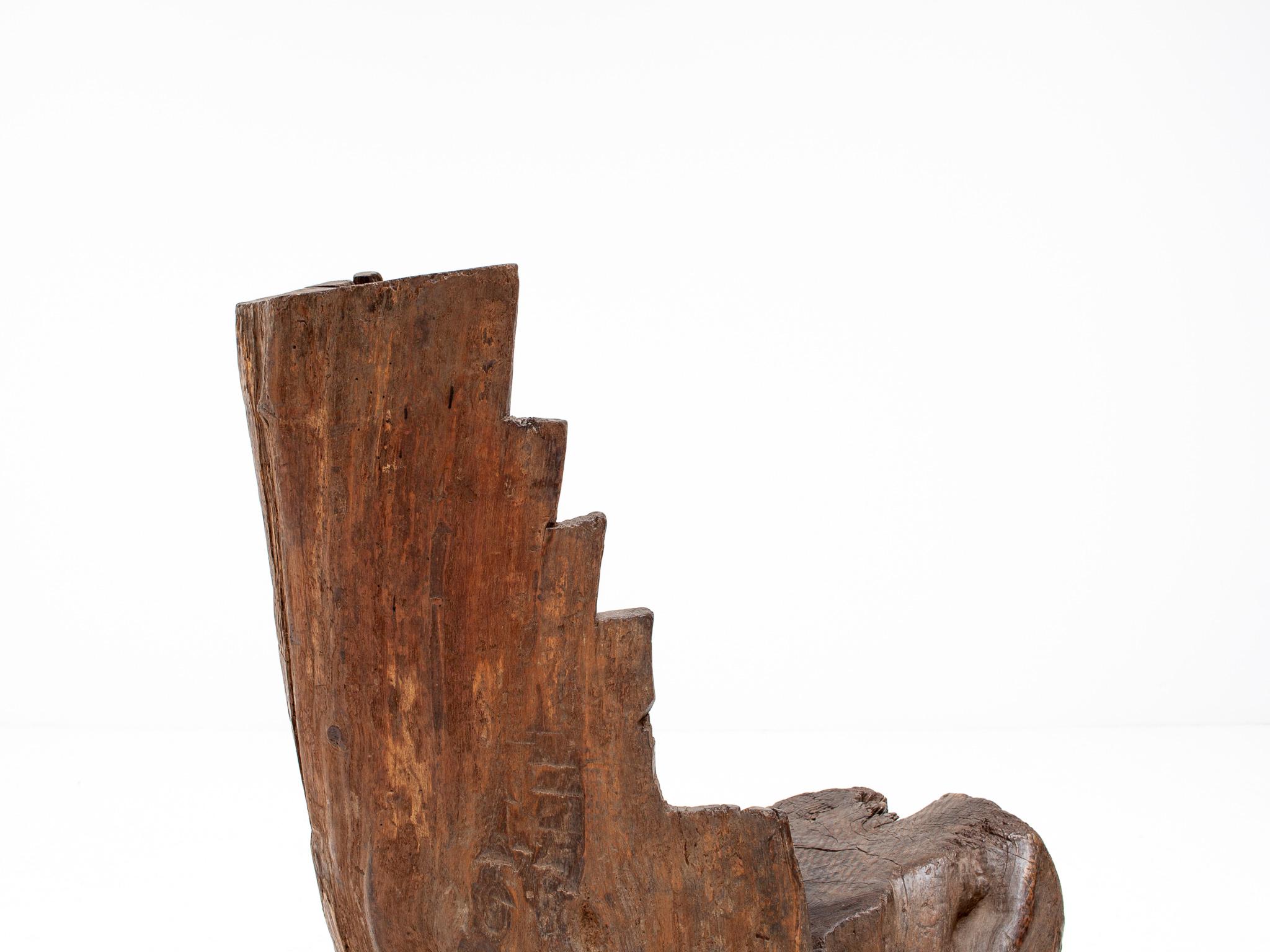 A Dug-out Carved Rustic Primitive Tree Trunk Fireside Chair Formed of Elm, c1800 For Sale 11