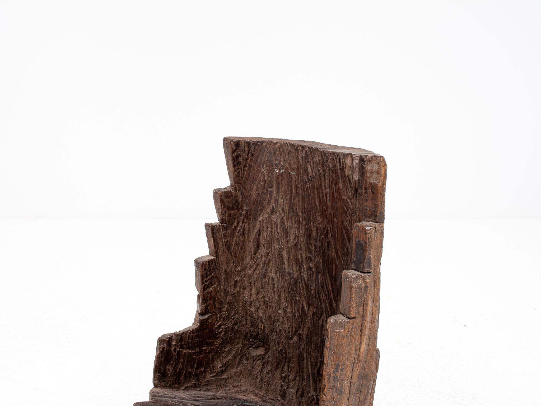 A Dug-out Carved Rustic Primitive Tree Trunk Fireside Chair Formed of Elm, c1800 For Sale 14