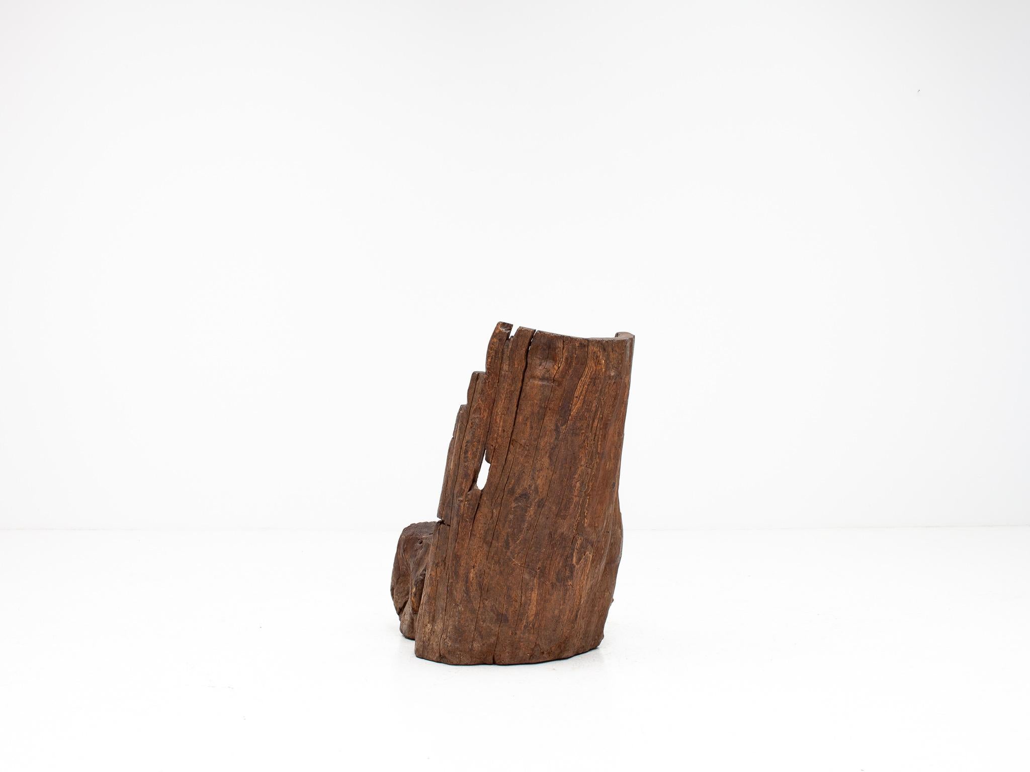 Wood A Dug-out Carved Rustic Primitive Tree Trunk Fireside Chair Formed of Elm, c1800 For Sale